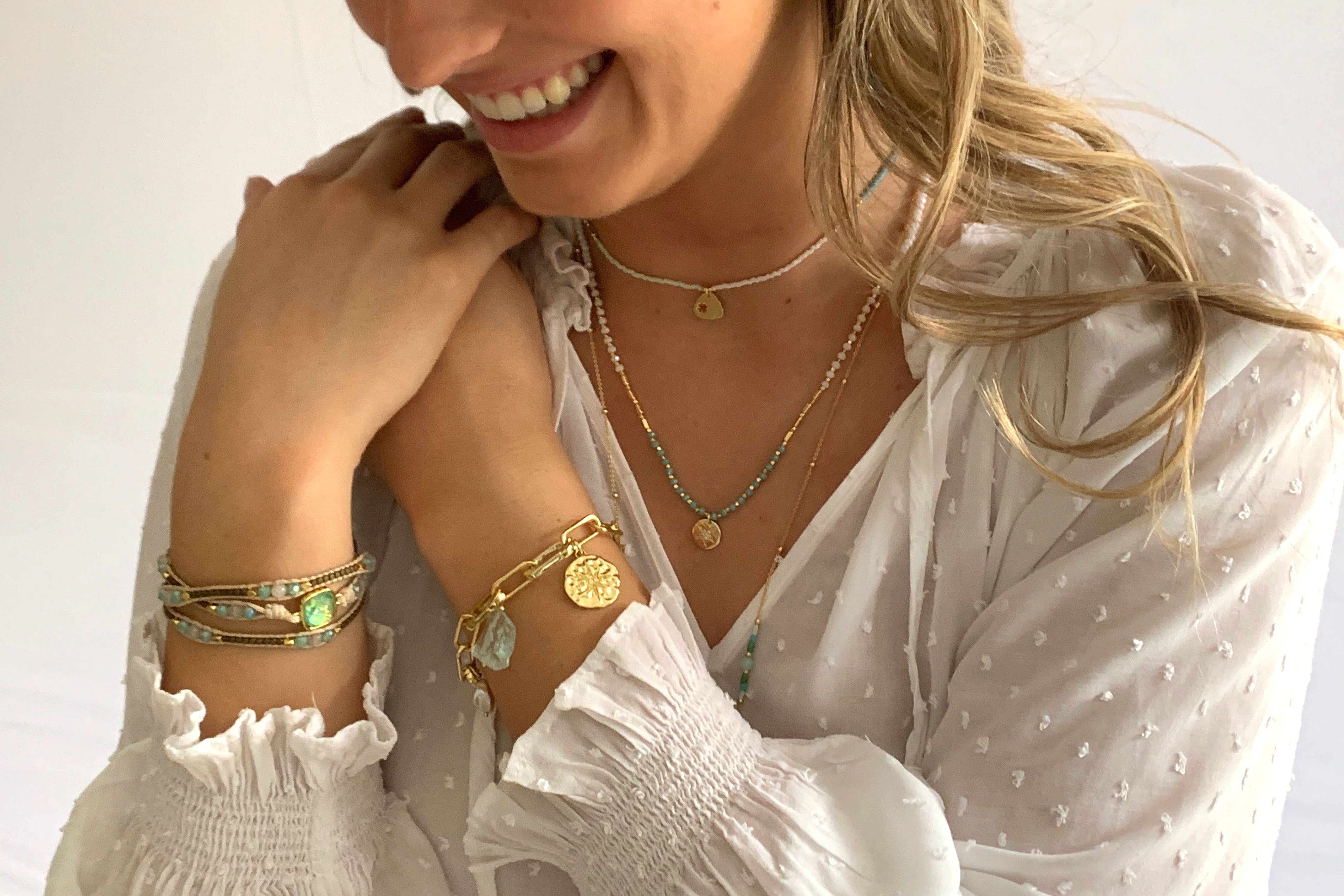 Apollo Gold & Mint Bead Short Necklace - Boho Betty