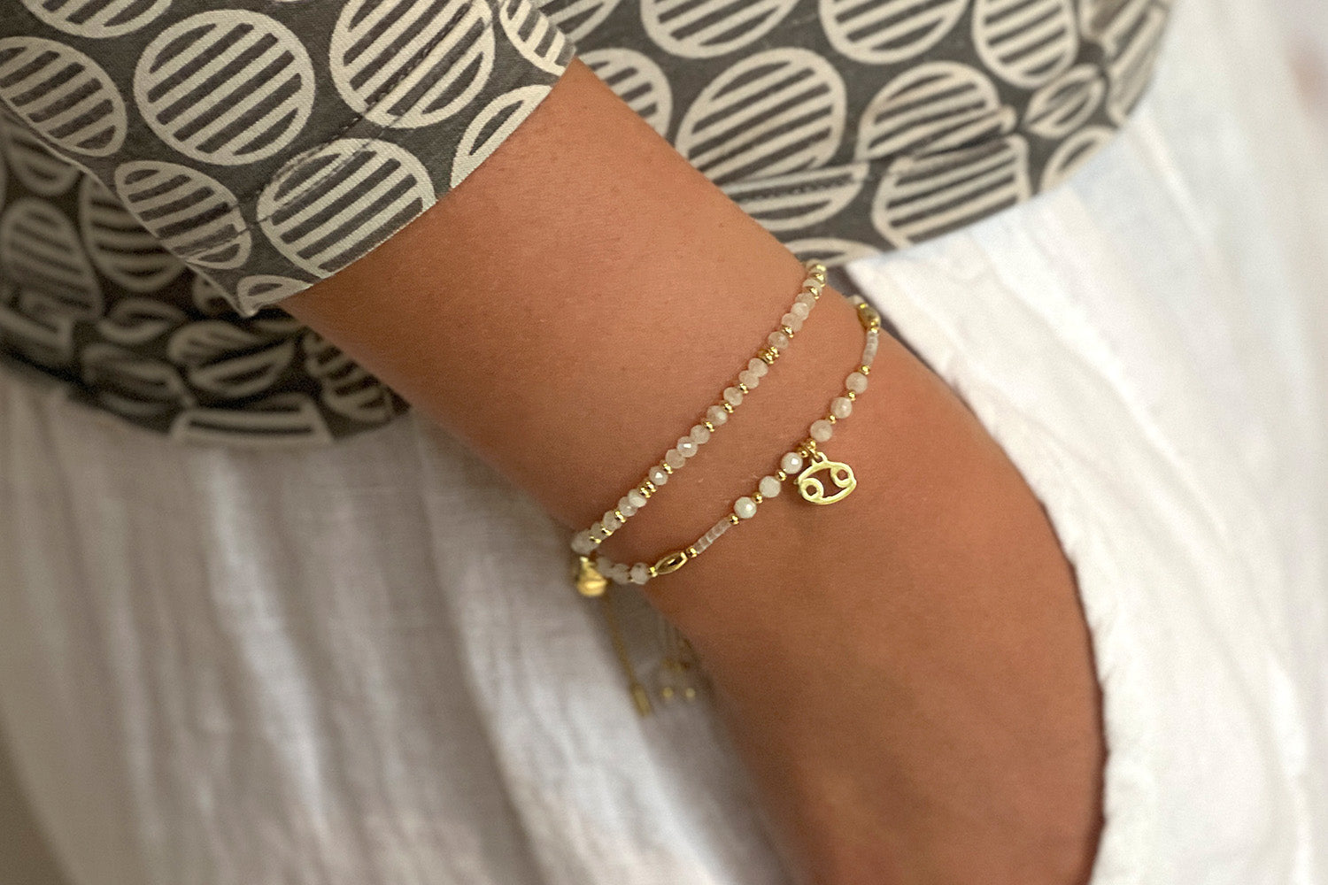 Cancer Zodiac Gemstone Gold Bracelet - Boho Betty