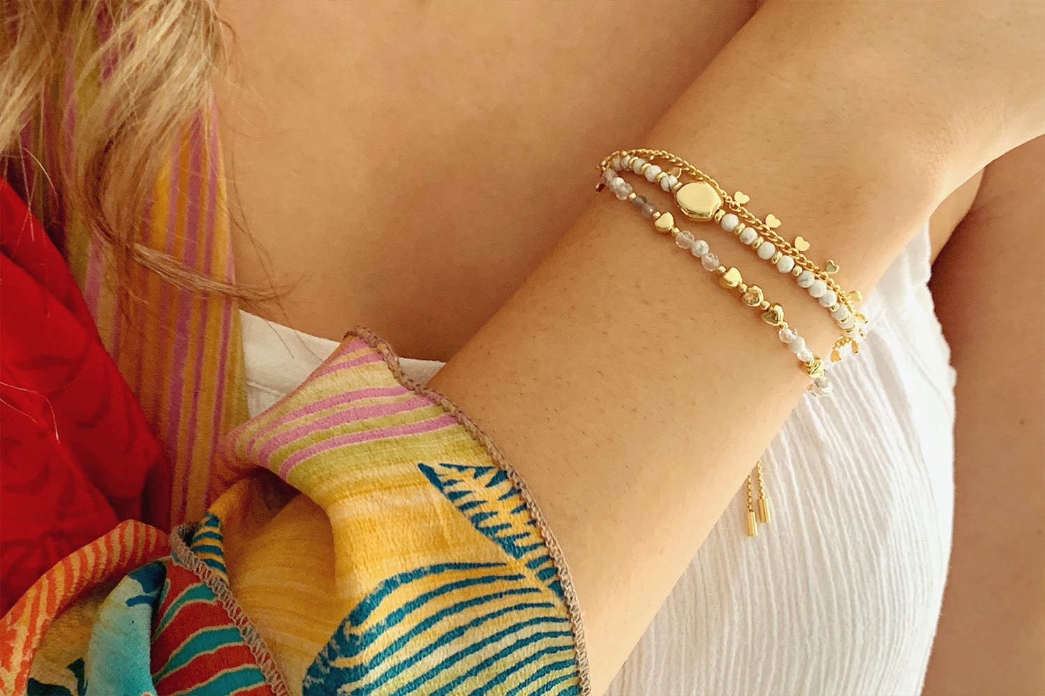 Kribi White & Gold Pebble Bracelet - Boho Betty