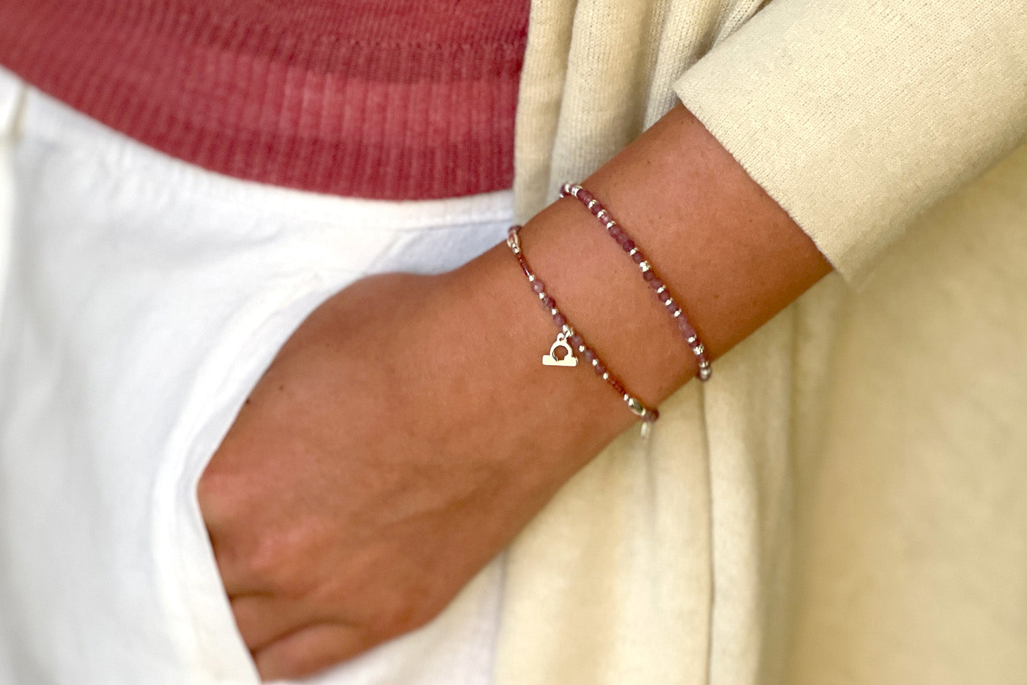 Mystical Pink Tourmaline Silver Bracelet - Boho Betty