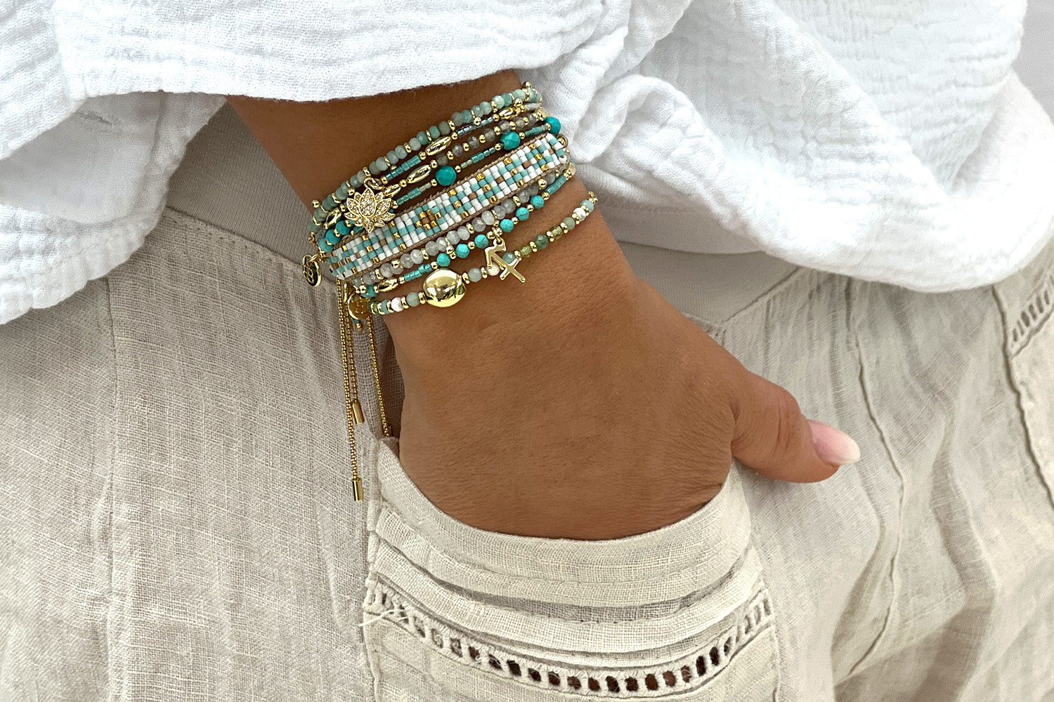 Candelaria Blue Friendship Gold Bracelet - Boho Betty