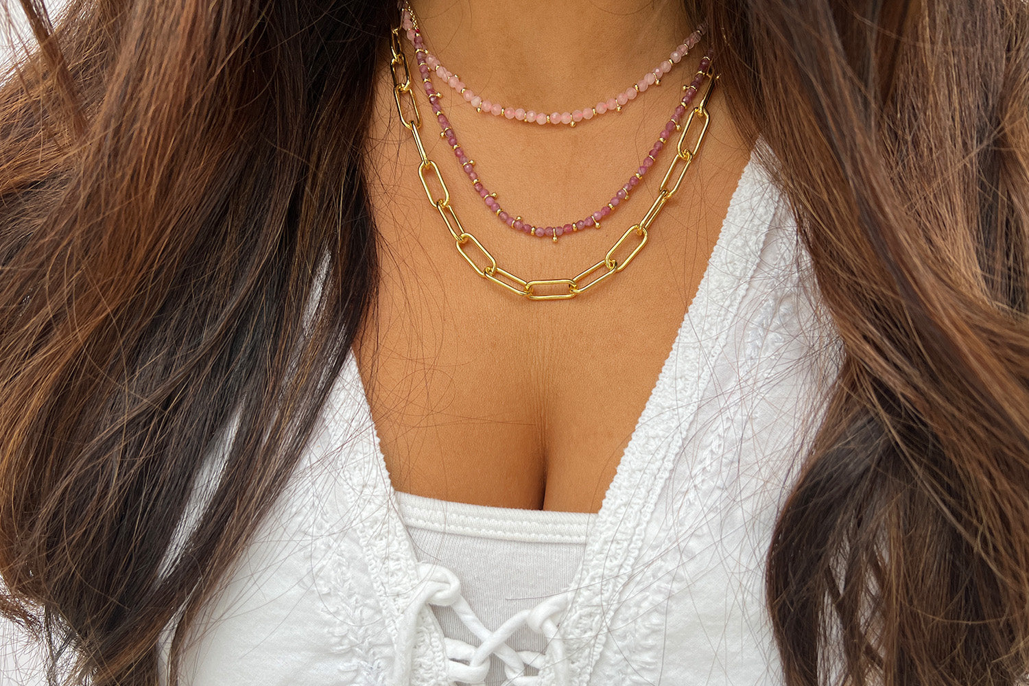 Salus Rose Quartz Gemstone Gold Necklace - Boho Betty