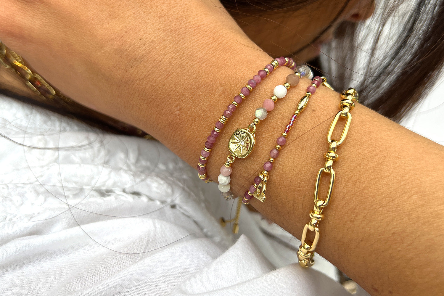 Libra Zodiac Gemstone Gold Bracelet - Boho Betty