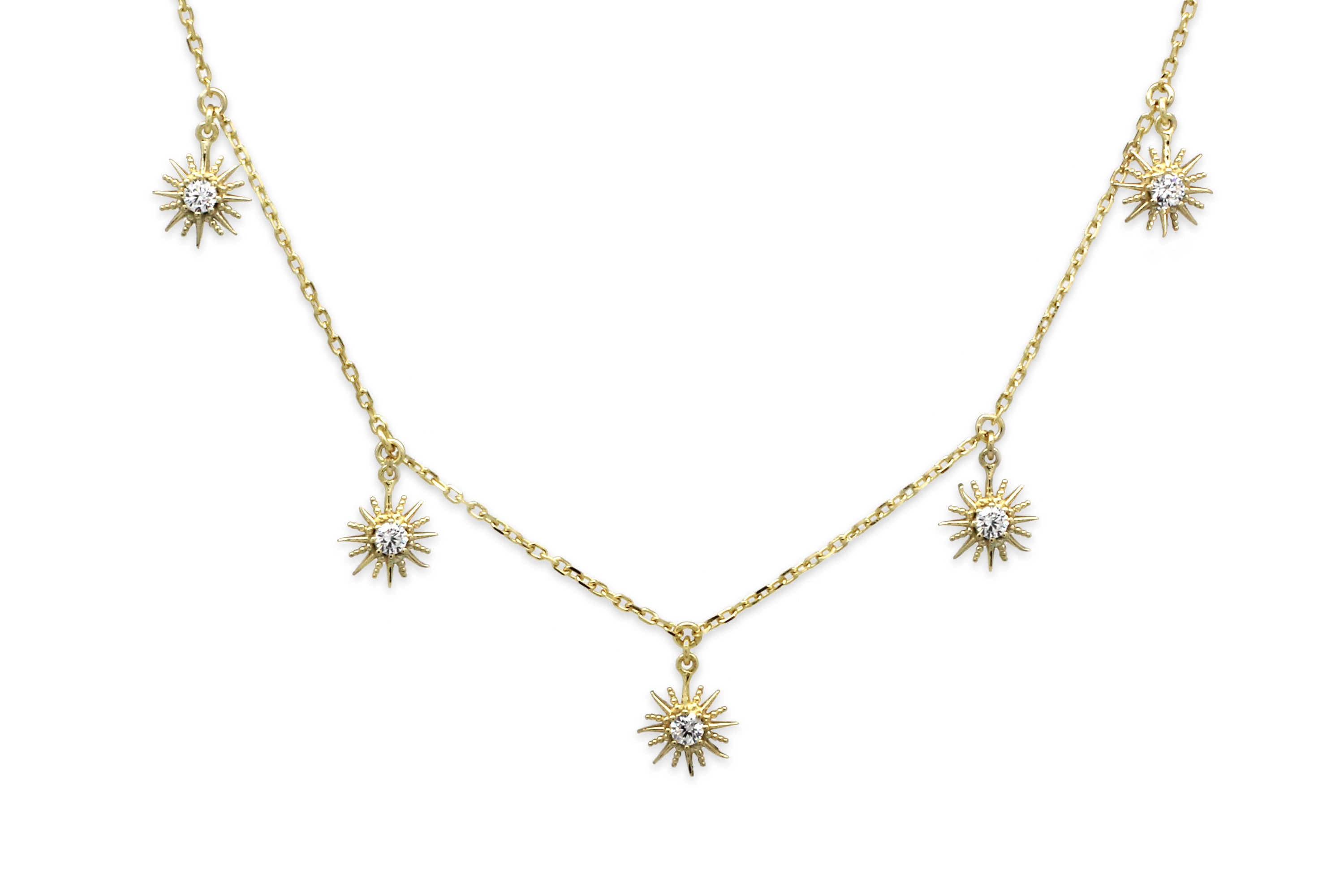 Calvados CZ Sunburst Charm Gold Necklace - Boho Betty