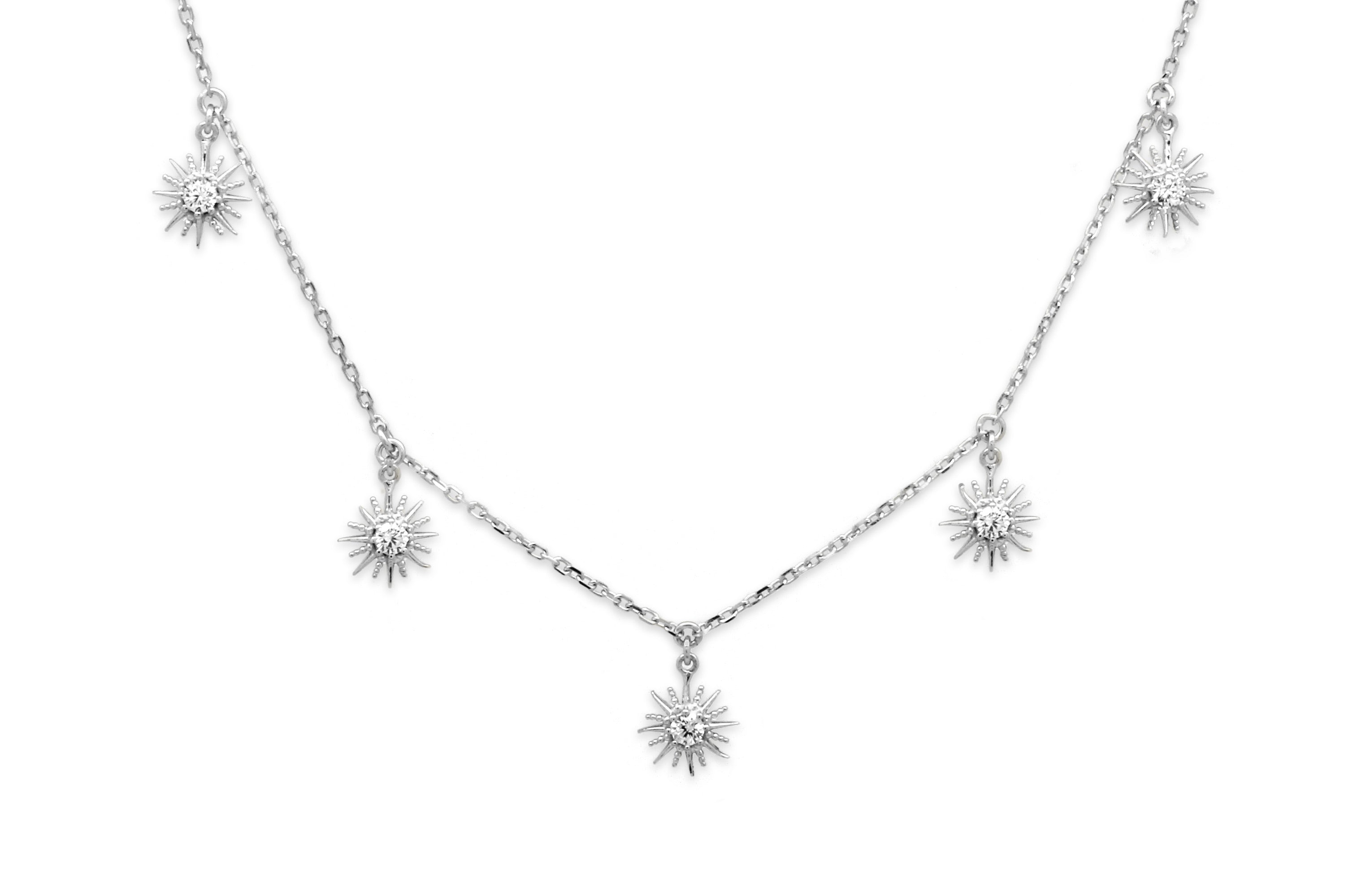 Calvados CZ Sunburst Charm Silver Necklace - Boho Betty