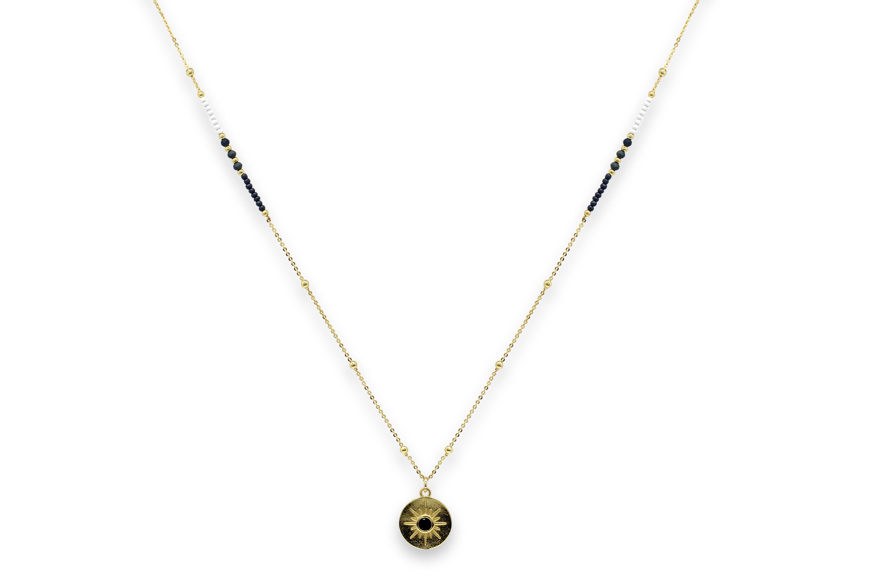 Hebe Navy & Gold Long Beaded Necklace - Boho Betty