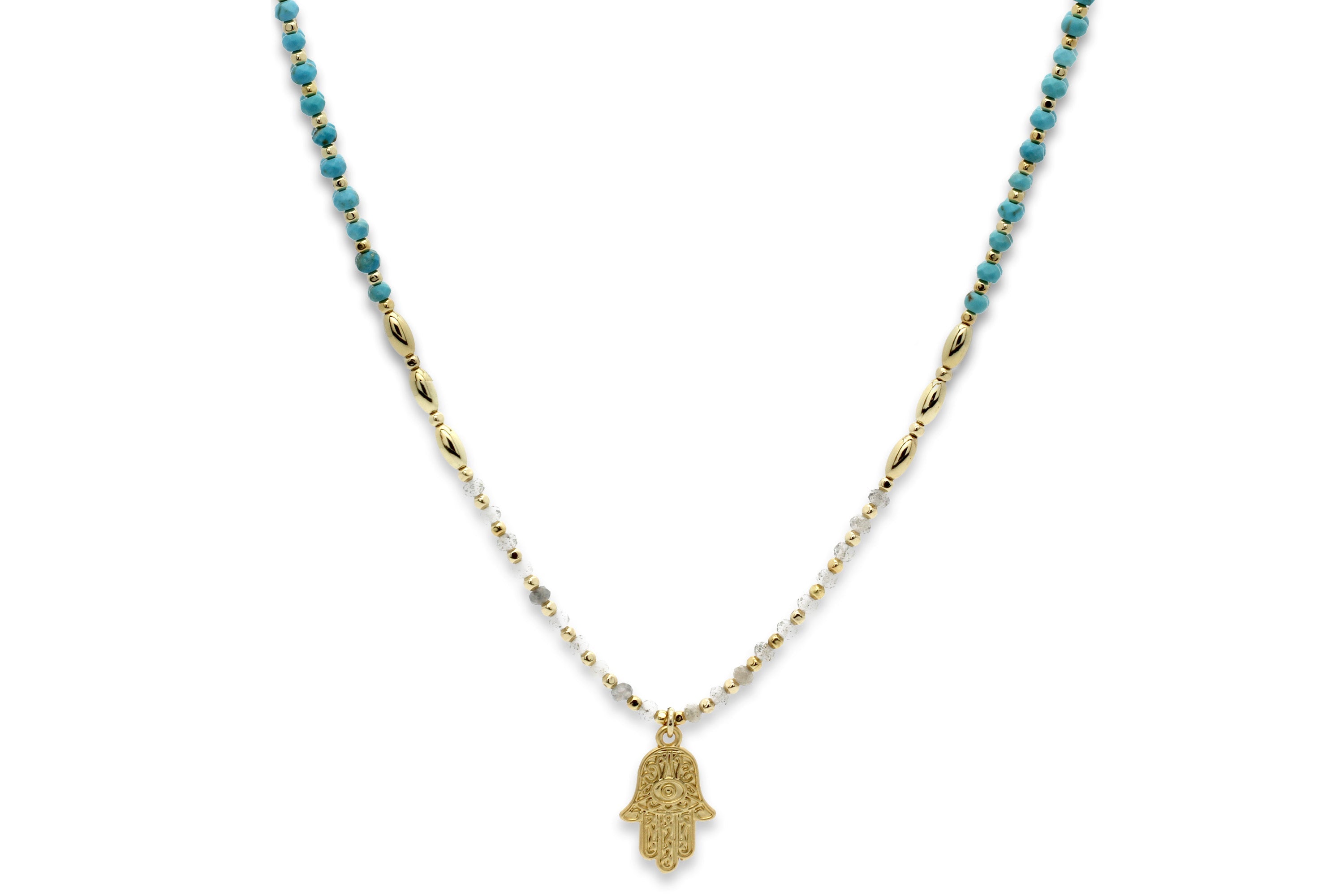 Lieu Turquoise Healing Hand Gold Necklace - Boho Betty
