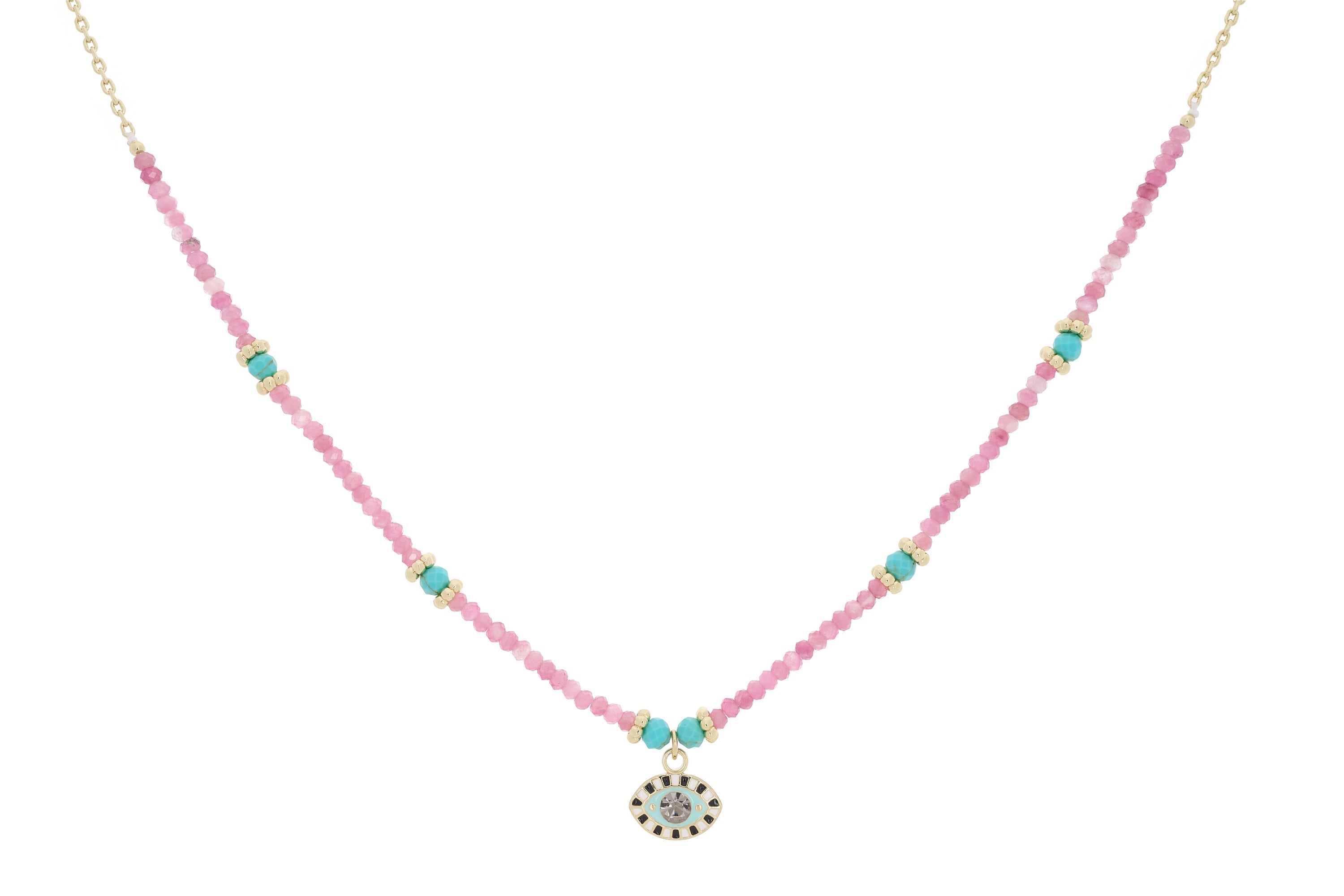 Malocchio Pink Tourmaline Evil Eye Gold Necklace - Boho Betty