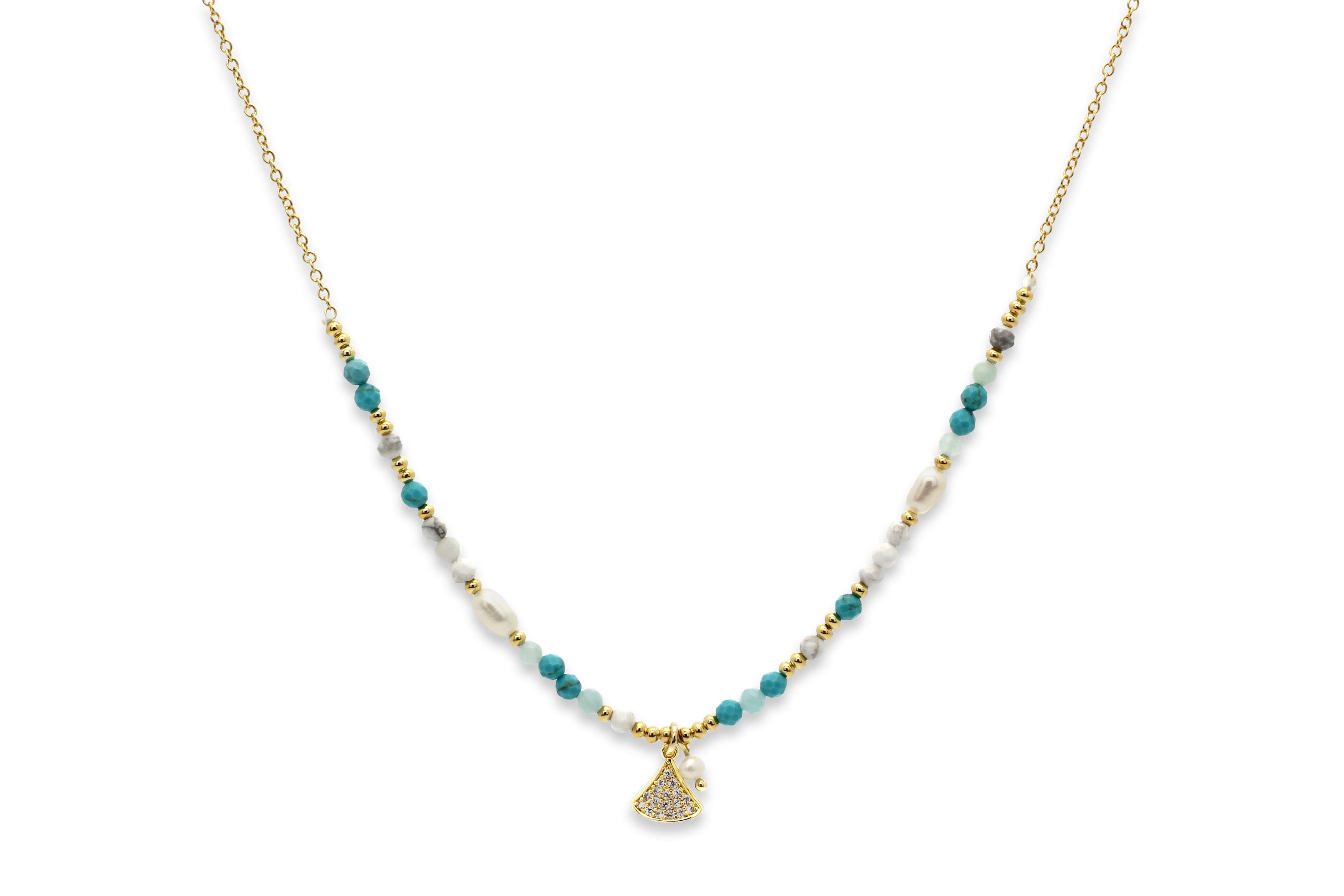Parvati Pearl & Turquoise Necklace - Boho Betty