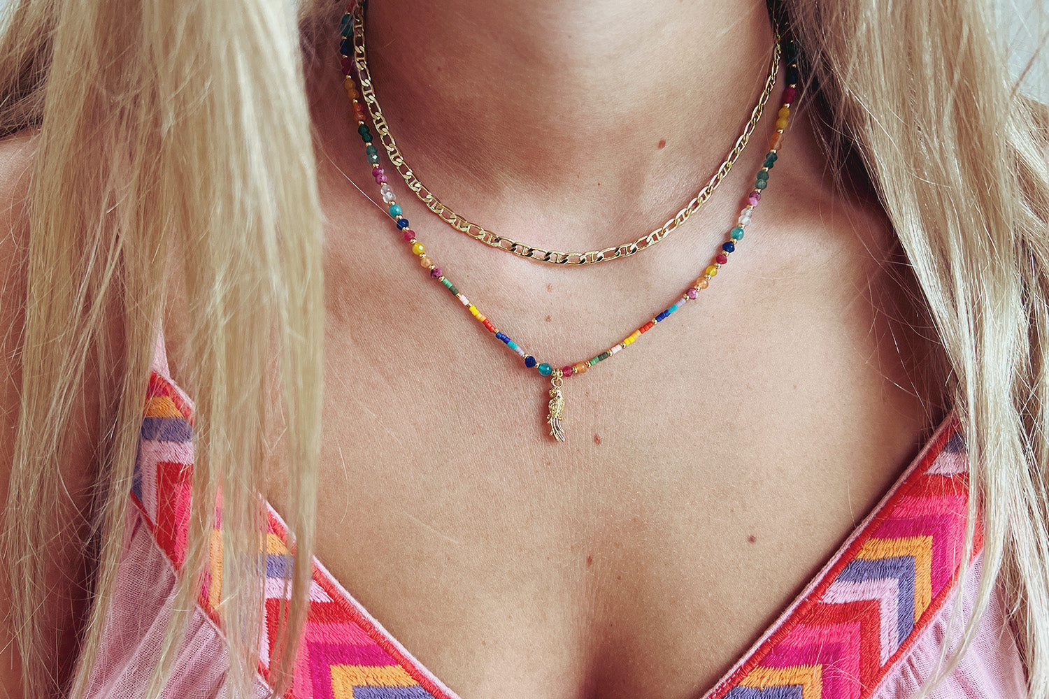 Hel Parrot Pendant Multicoloured Necklace - Boho Betty