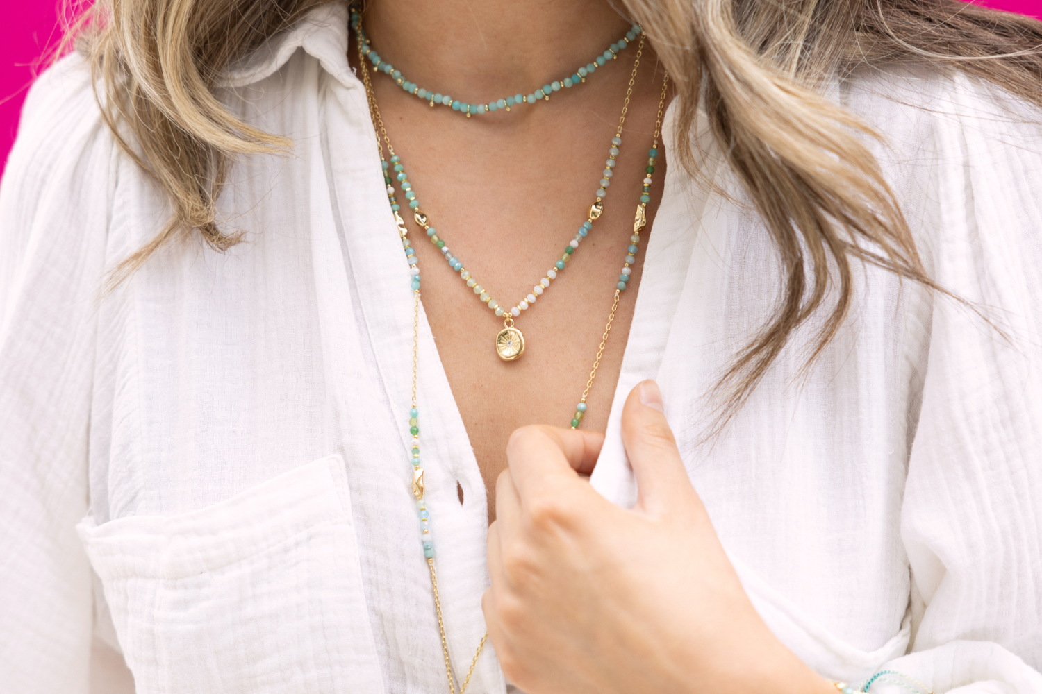 Salus Amazonite Gemstone Gold Necklace - Boho Betty