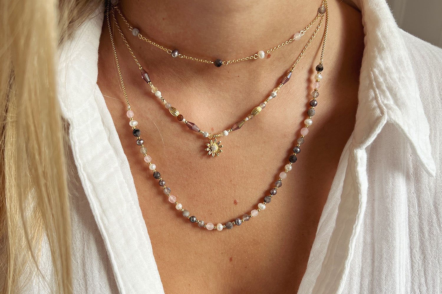 Mullo Pearl & Gemstone Gold Necklace - Boho Betty