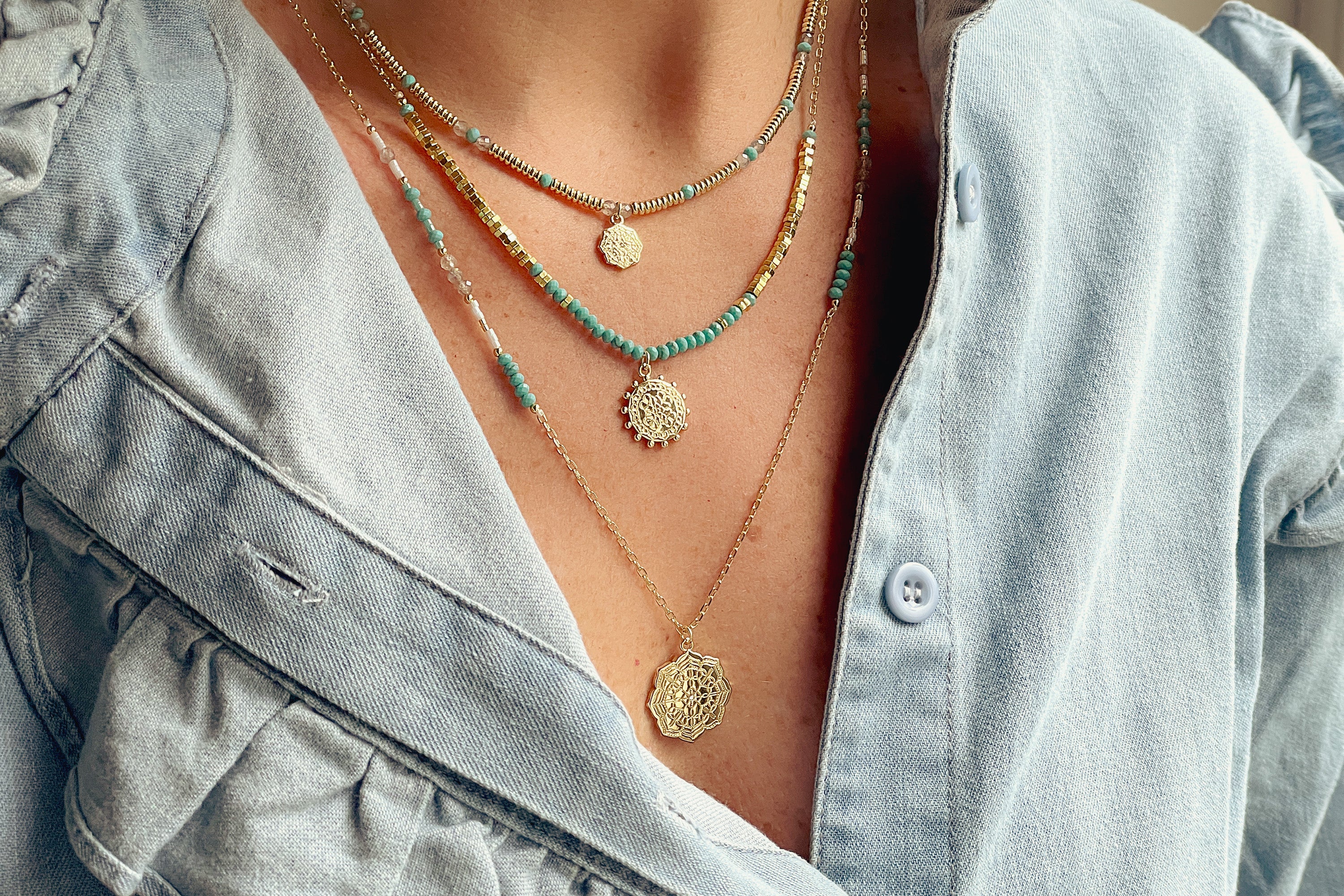 Neith Turquoise Gold Pendant Necklace - Boho Betty