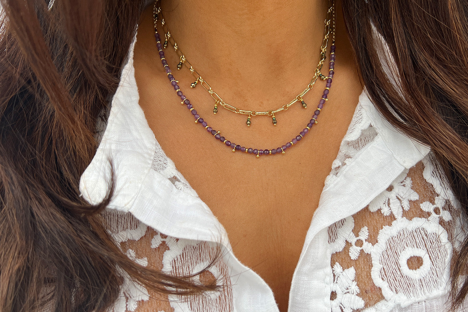 Salus Amethyst Gemstone Silver Necklace - Boho Betty