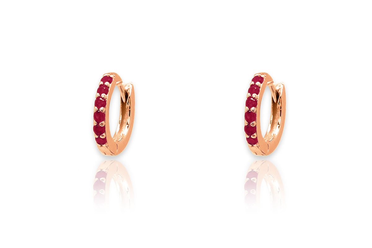Reddy Red CZ Rose Gold Sterling Silver Hoop Huggies