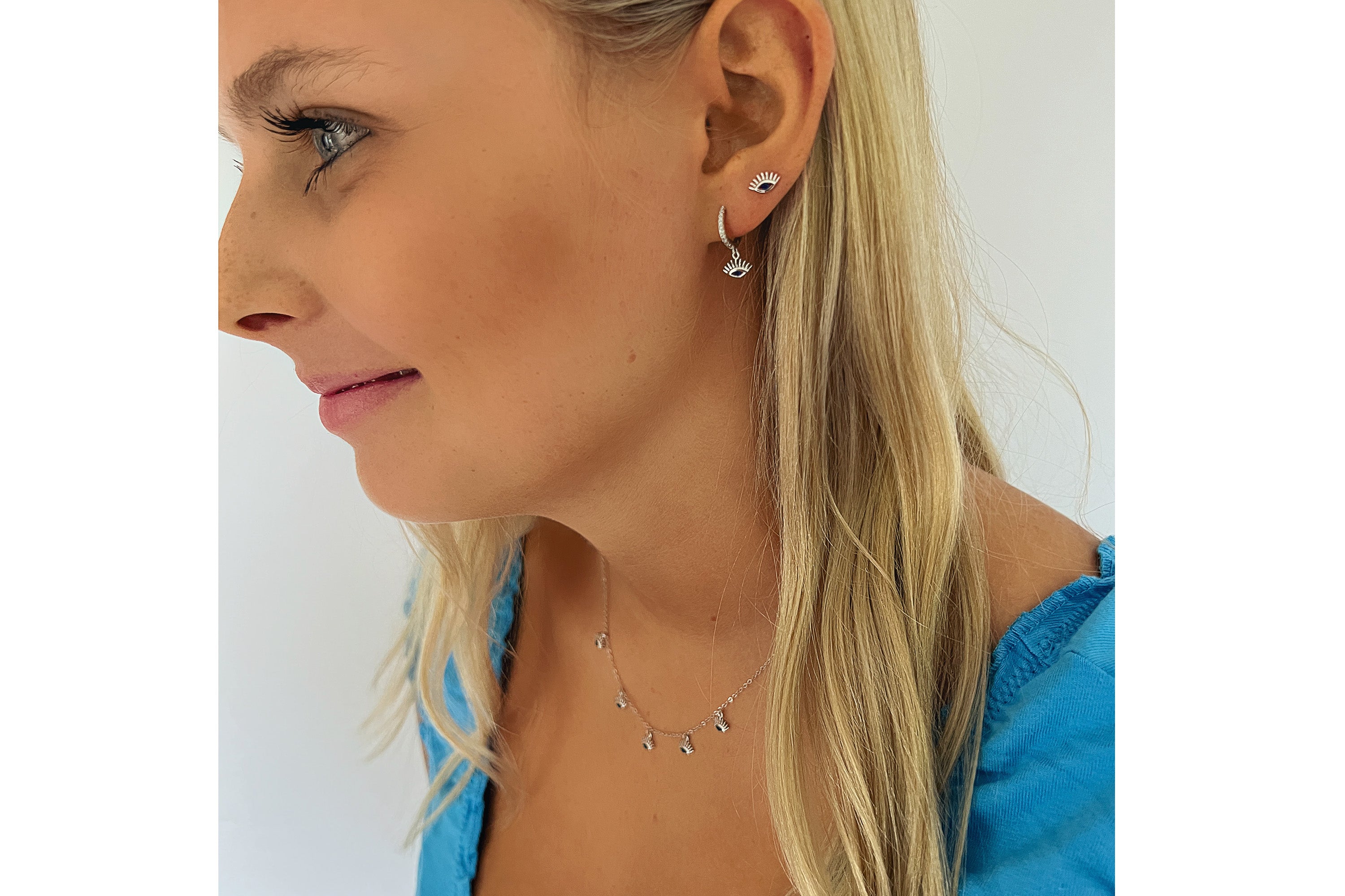 Evie Evil Eye Sapphire CZ Stud Silver - Boho Betty