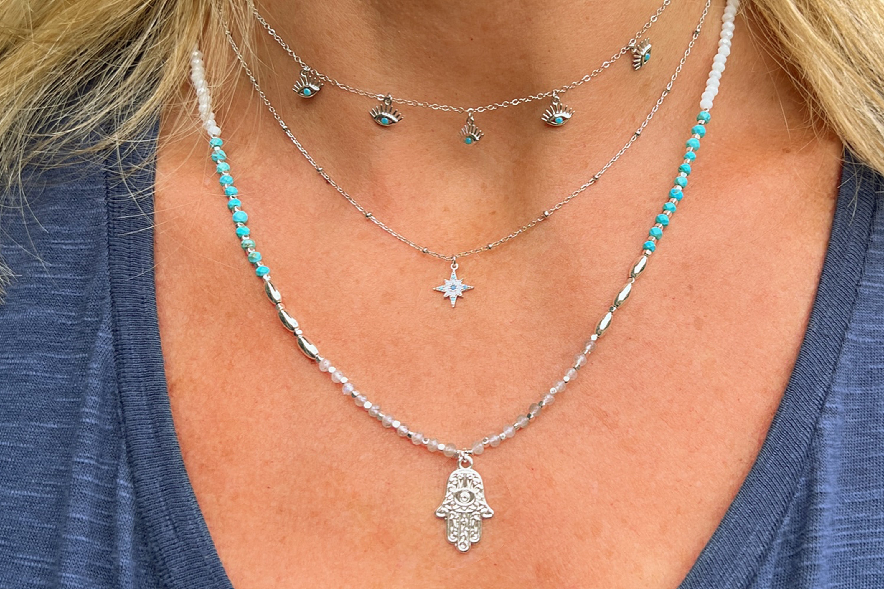 Burgundy Blue Ombre CZ Sterling Silver Necklace Sterling Silver Boho Betty