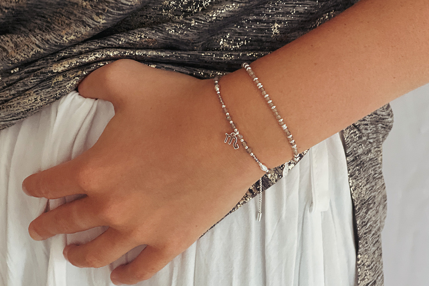 Scorpio Zodiac Gemstone Silver Bracelet - Boho Betty