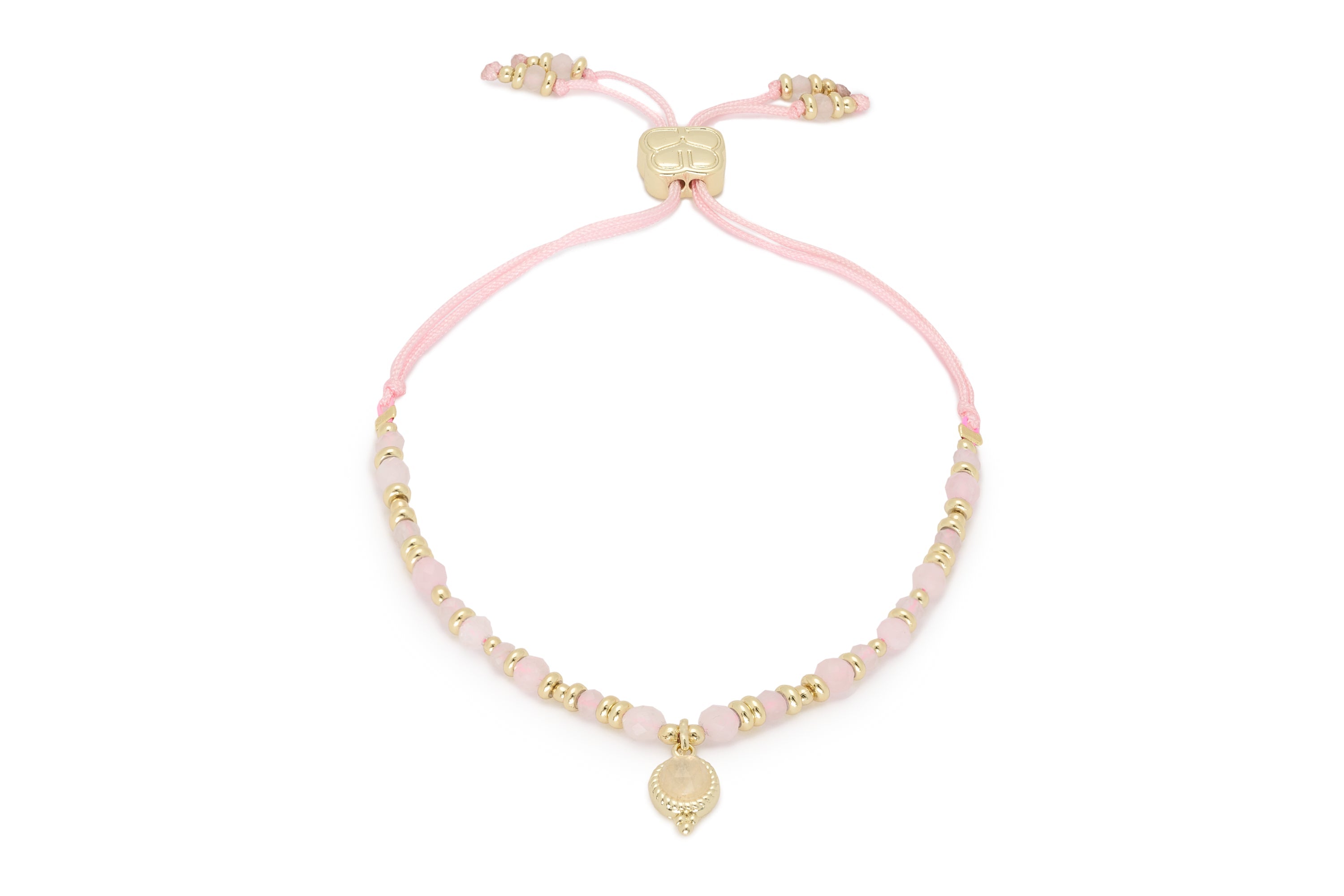 Sense Rose Quartz Charm Gold Bracelet - Boho Betty