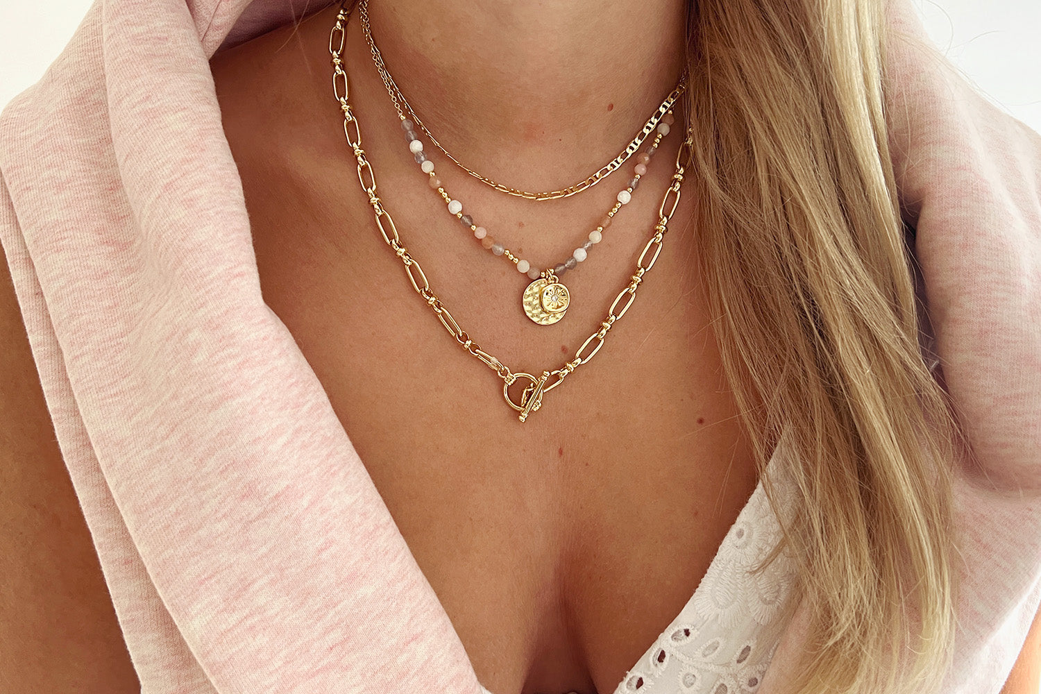 Zeus Dusky Pink Gemstone Beaded Necklace - Boho Betty