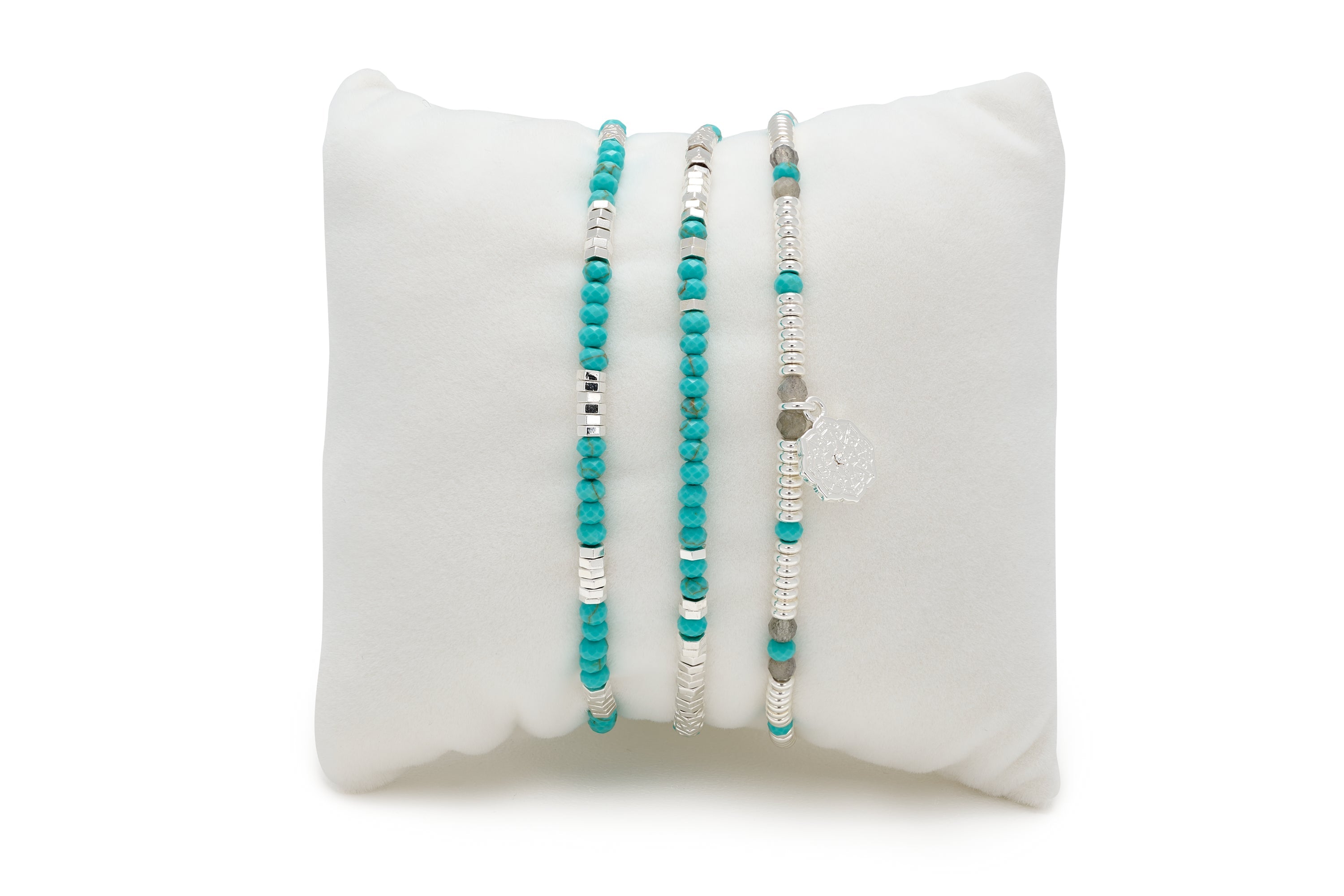 Drift 3 Layer Turquoise Silver Bracelet Stack - Boho Betty