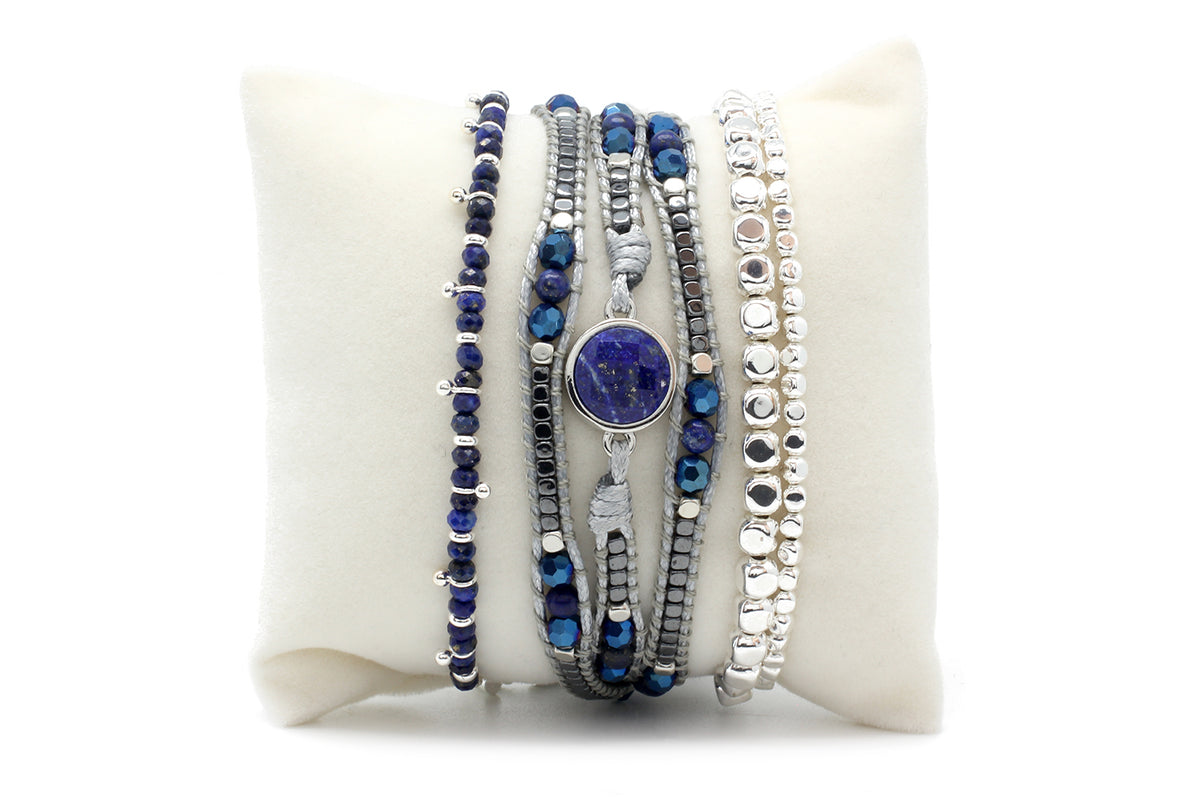 Melina Lapis and sodalite Bracelet Stack