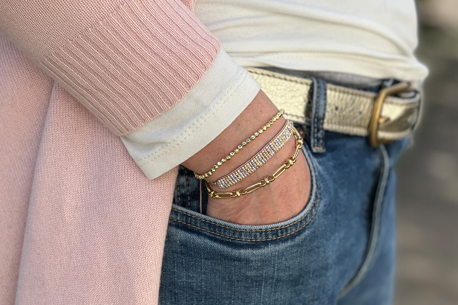 Rosetta Pink 3 Layered Bracelet Stack - Boho Betty