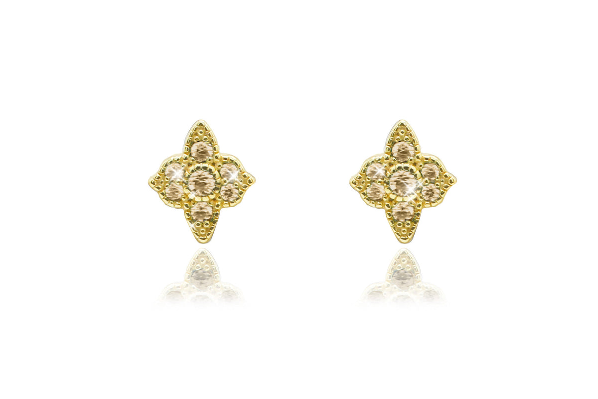 Takia Filigree Champagne CZ Sterling Silver Stud Earrings