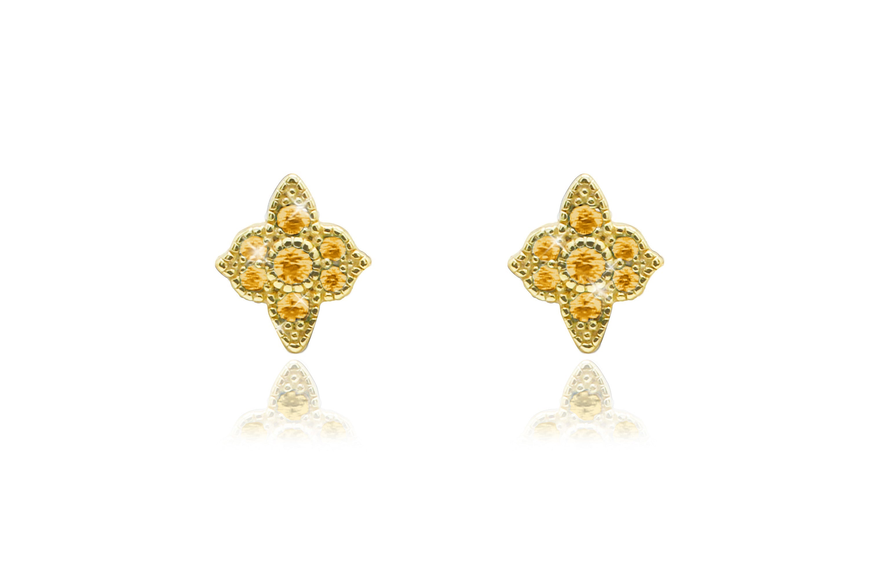 Takia Filigree Citrine CZ Gold Stud Earrings - Boho Betty