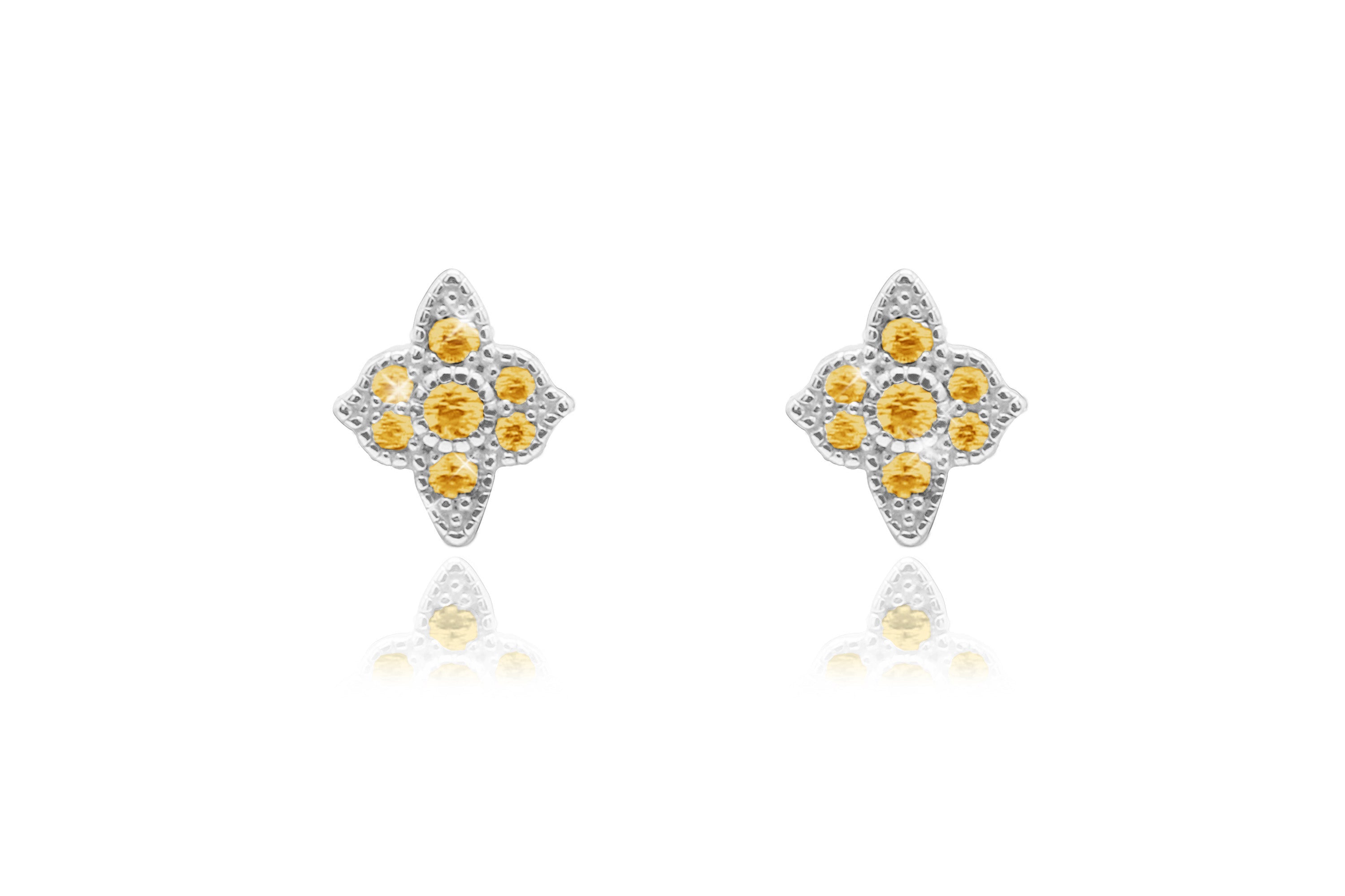 Takia Filigree Citrine CZ Silver Stud Earrings - Boho Betty