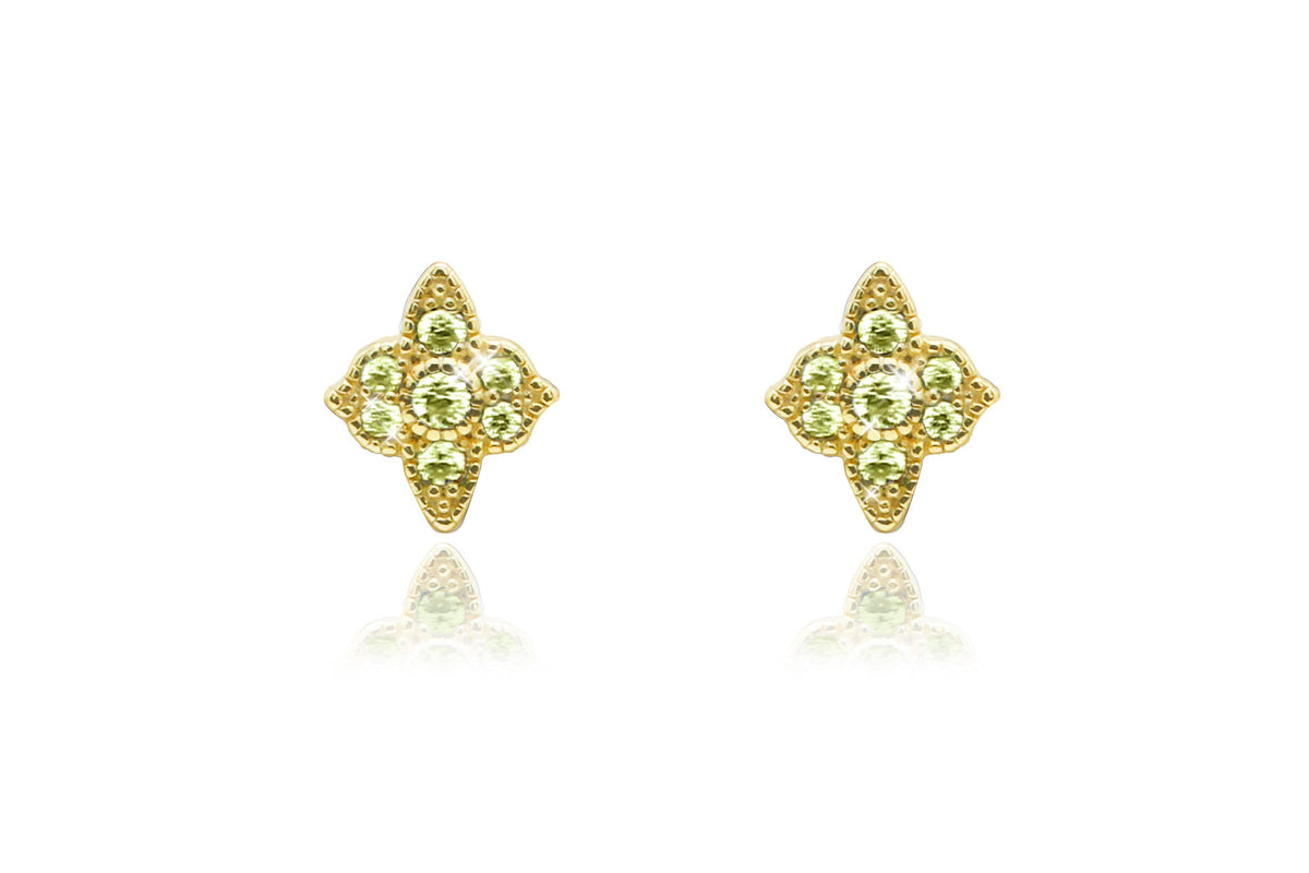Takia Filigree Gold Peridot CZ Sterling Silver Stud Earrings
