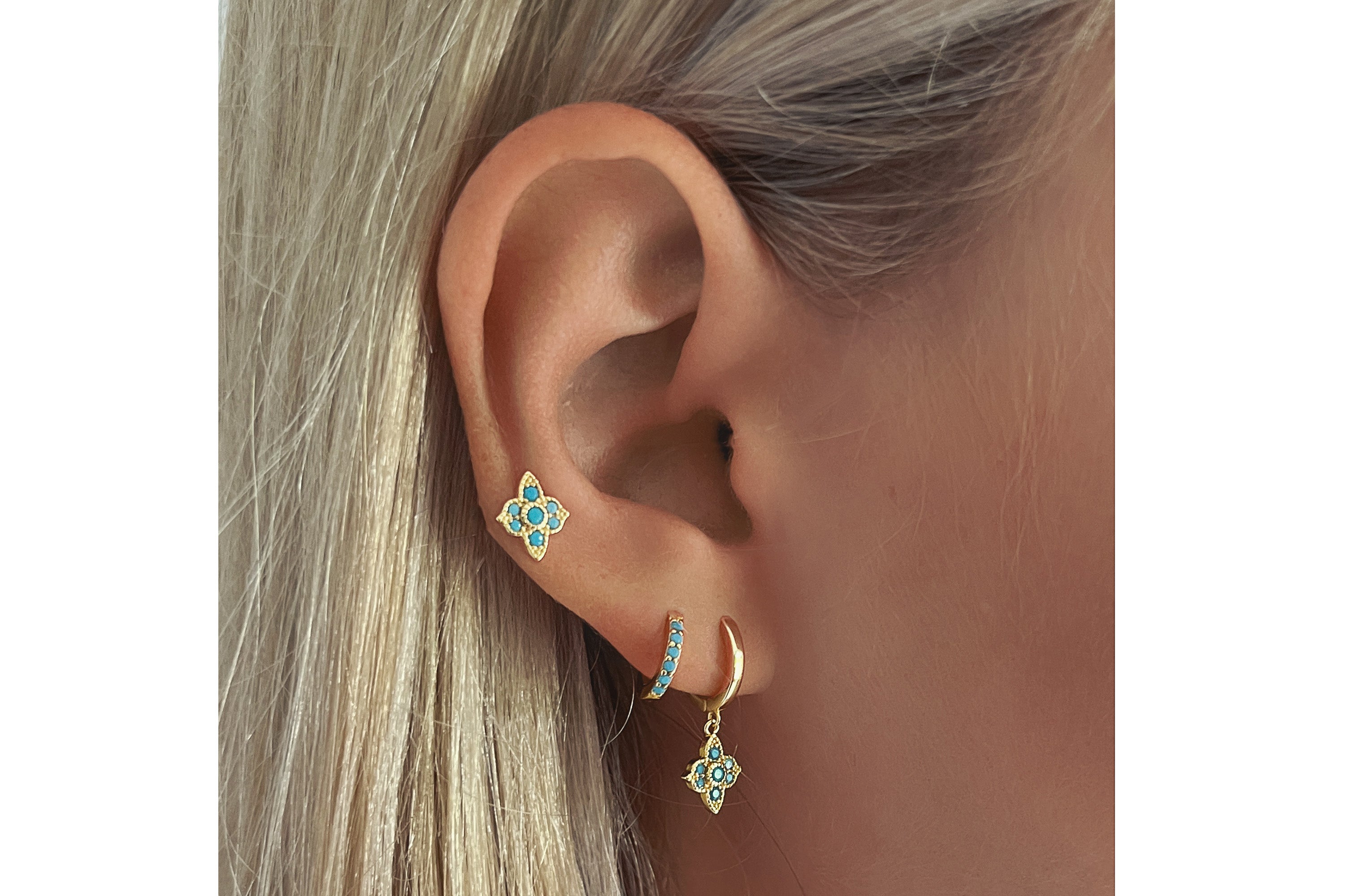 Theron Turquoise CZ Gold Hoop Earrings - Boho Betty