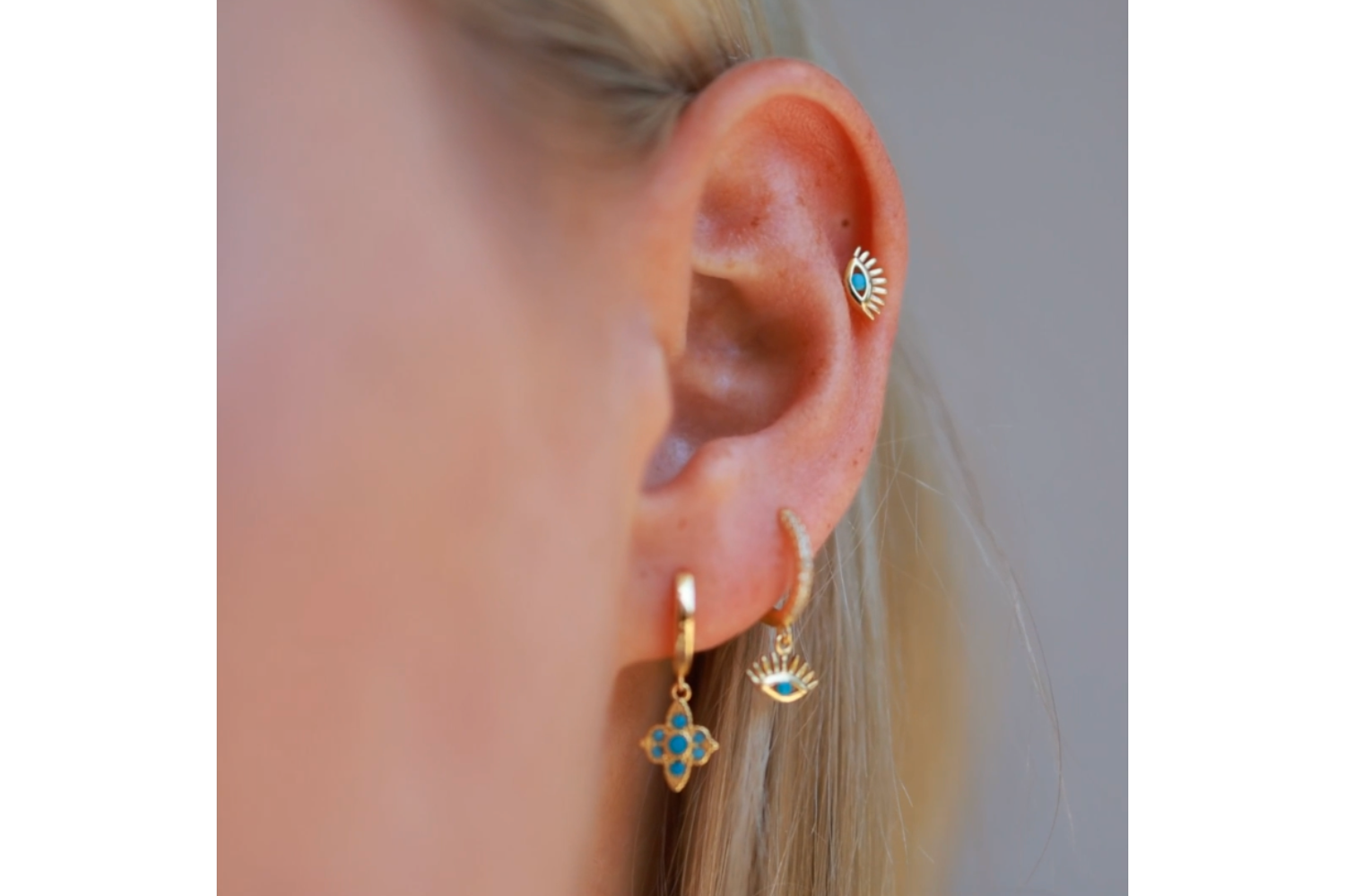 Effy Evil Eye Turquoise CZ Gold Sterling Silver Hoop Earrings Earrings - Boho Betty