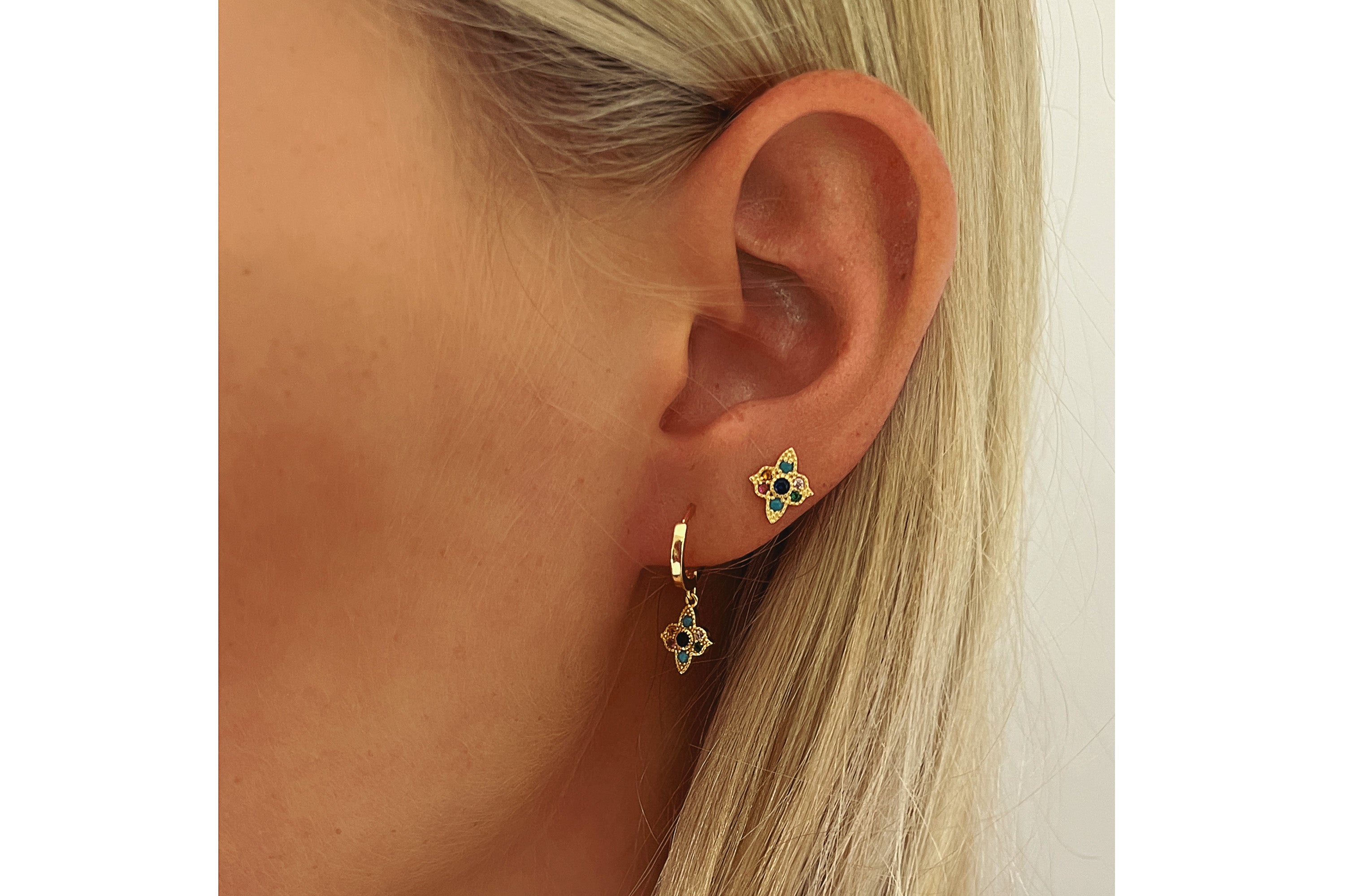 Theron Multi CZ Gold Hoop Earrings - Boho Betty