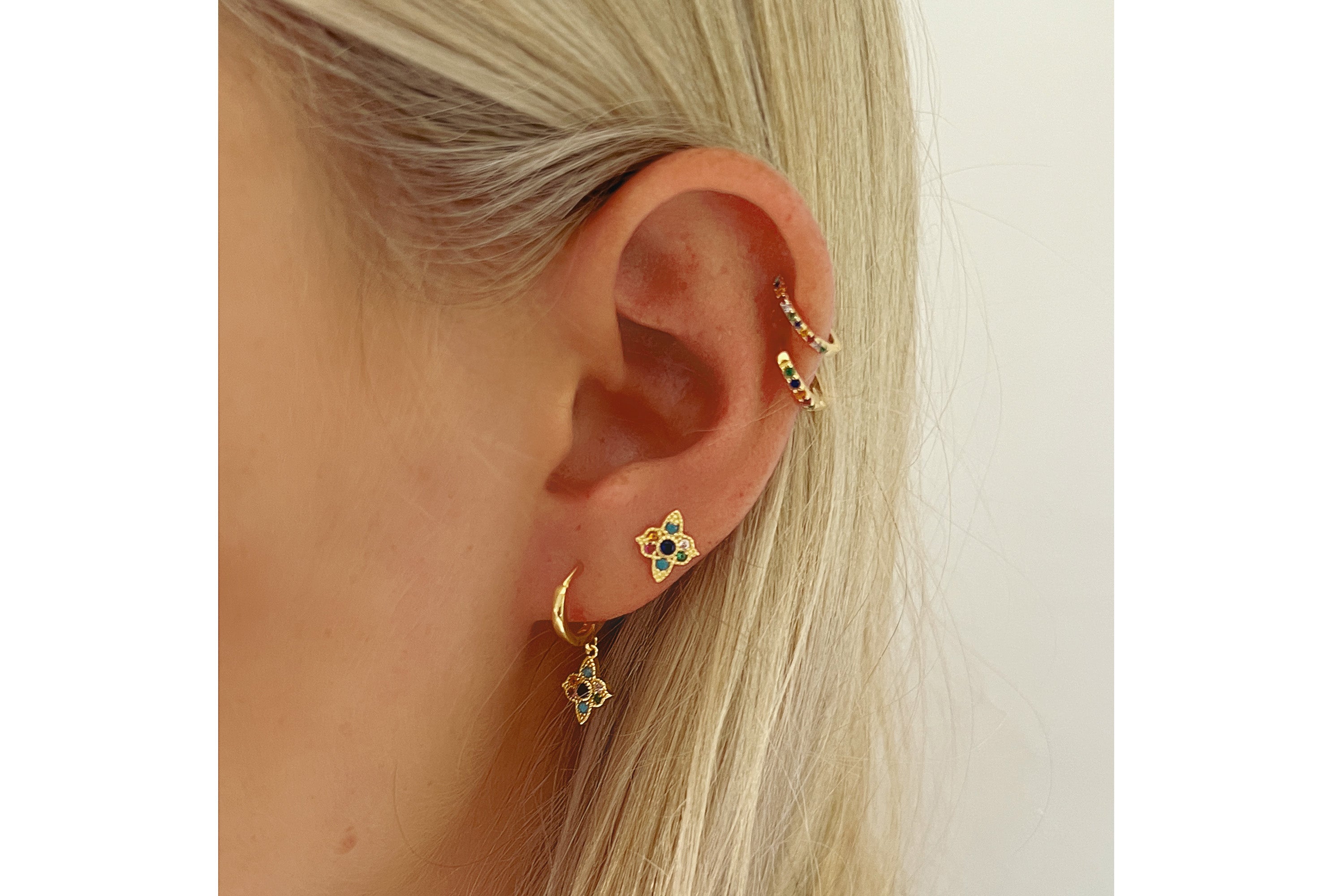 Dorval multicolour CZ Gold Hoop Huggies Earrings - Boho Betty