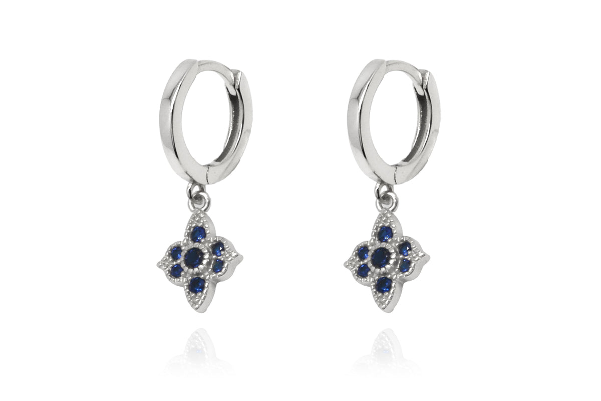 Theron Sapphire Blue CZ Sterling Silver Hoop Earrings