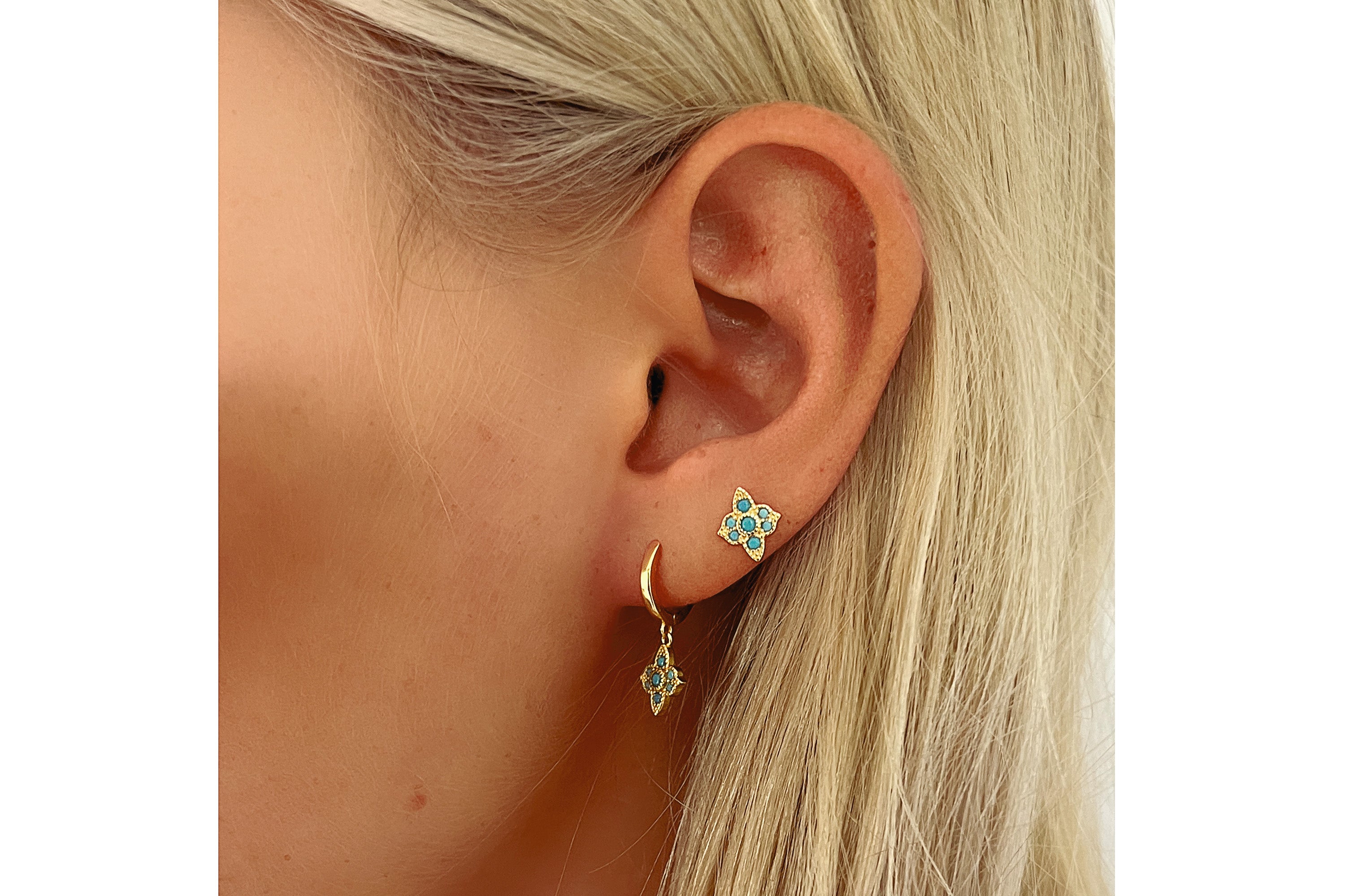 Theron Turquoise CZ Gold Hoop Earrings - Boho Betty
