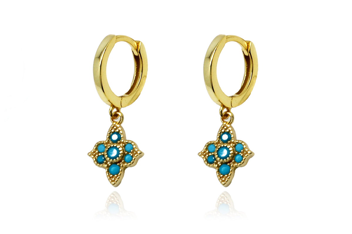 Theron Turquoise CZ Gold Sterling Silver Hoop Earrings
