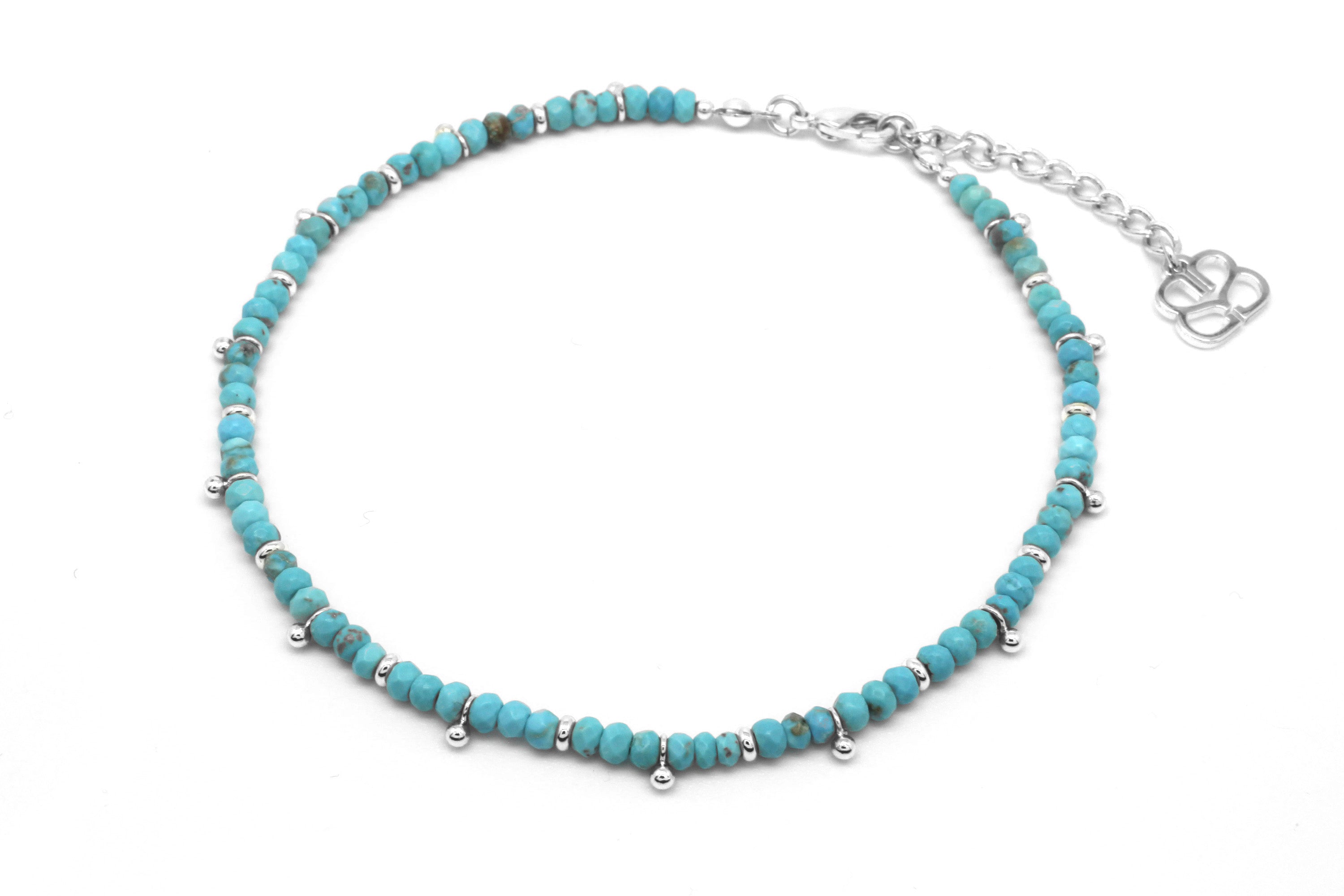Anse Turquoise Silver Anklet - Boho Betty