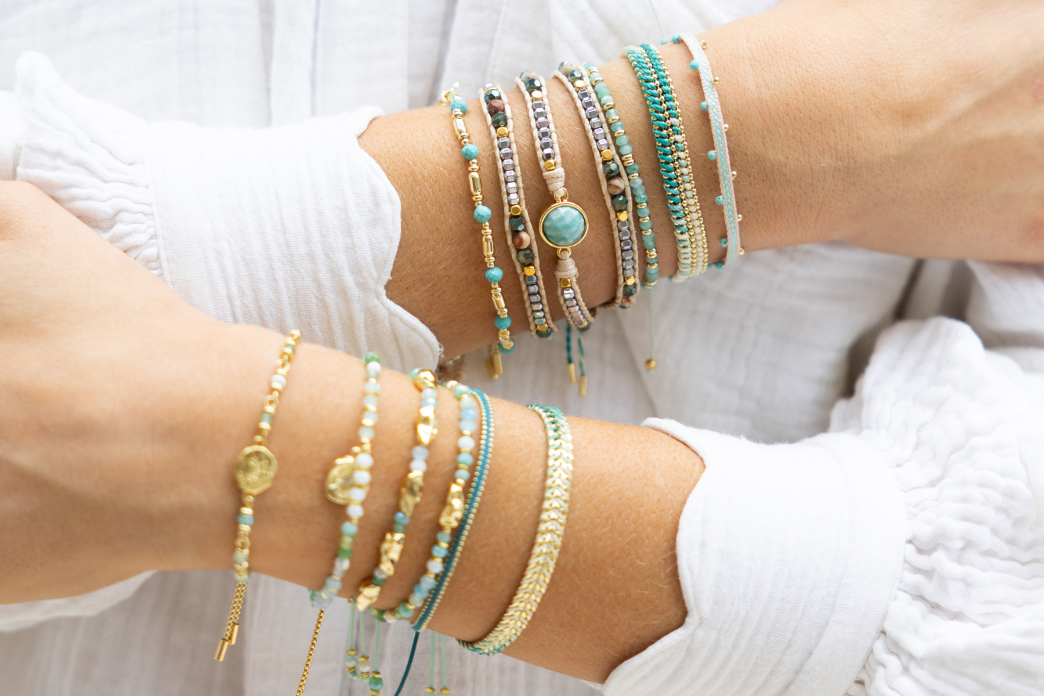 America Teal Amazonite Gemstone 3 Wrap Bracelet Boho Betty