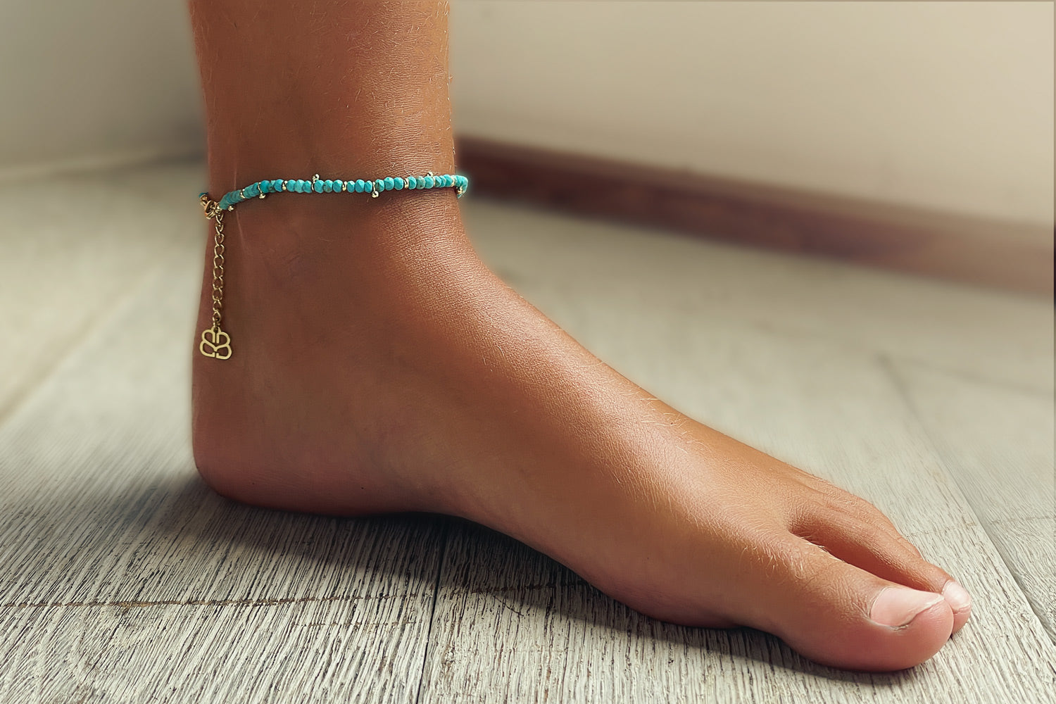Anse Turquoise Silver Anklet - Boho Betty