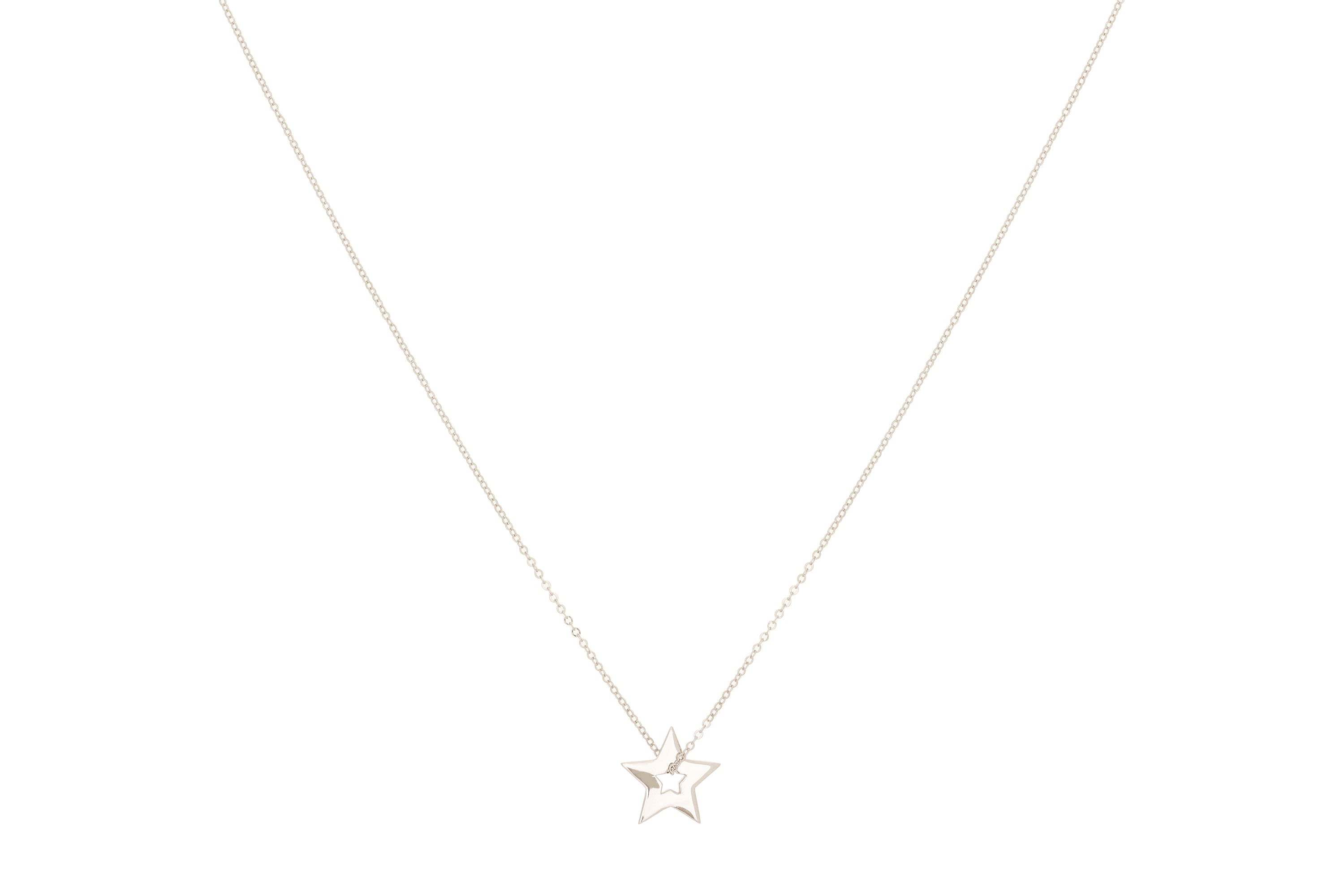 Blitz Hollow Sterling Silver Star Necklace featuring a sleek cut-out star charm on an adjustable silver chain, perfect for celestial-inspired layering.
