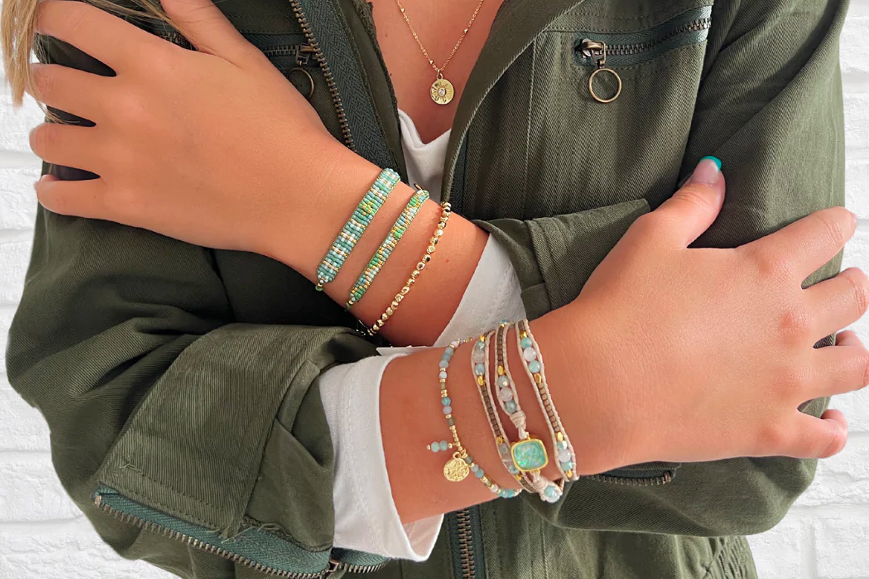 America Aqua Gemstone 3 Wrap Bracelet - Boho Betty