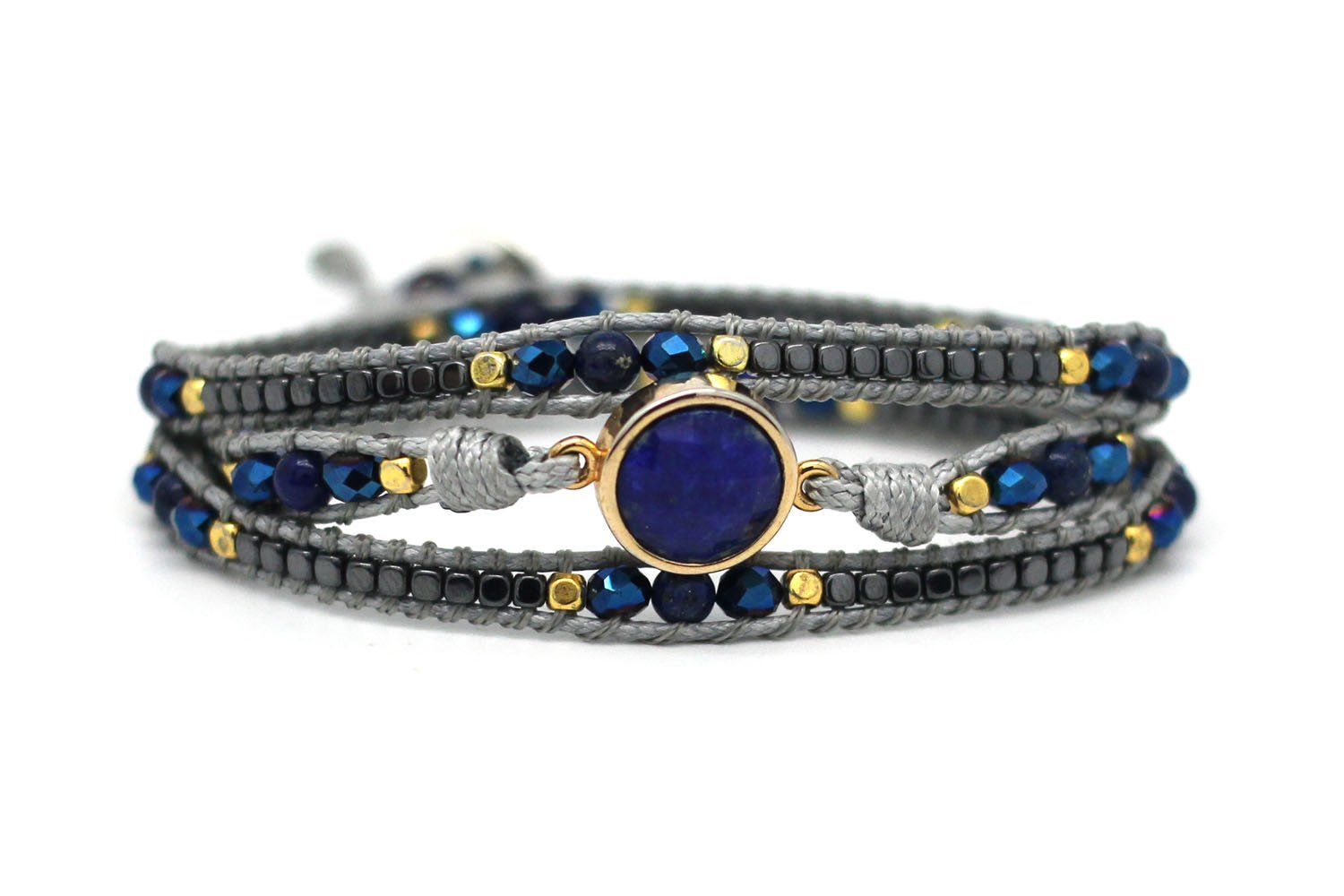 America Blue & Gold Lapis Lazuli Gemstone Wrap Bracelet - Boho Betty