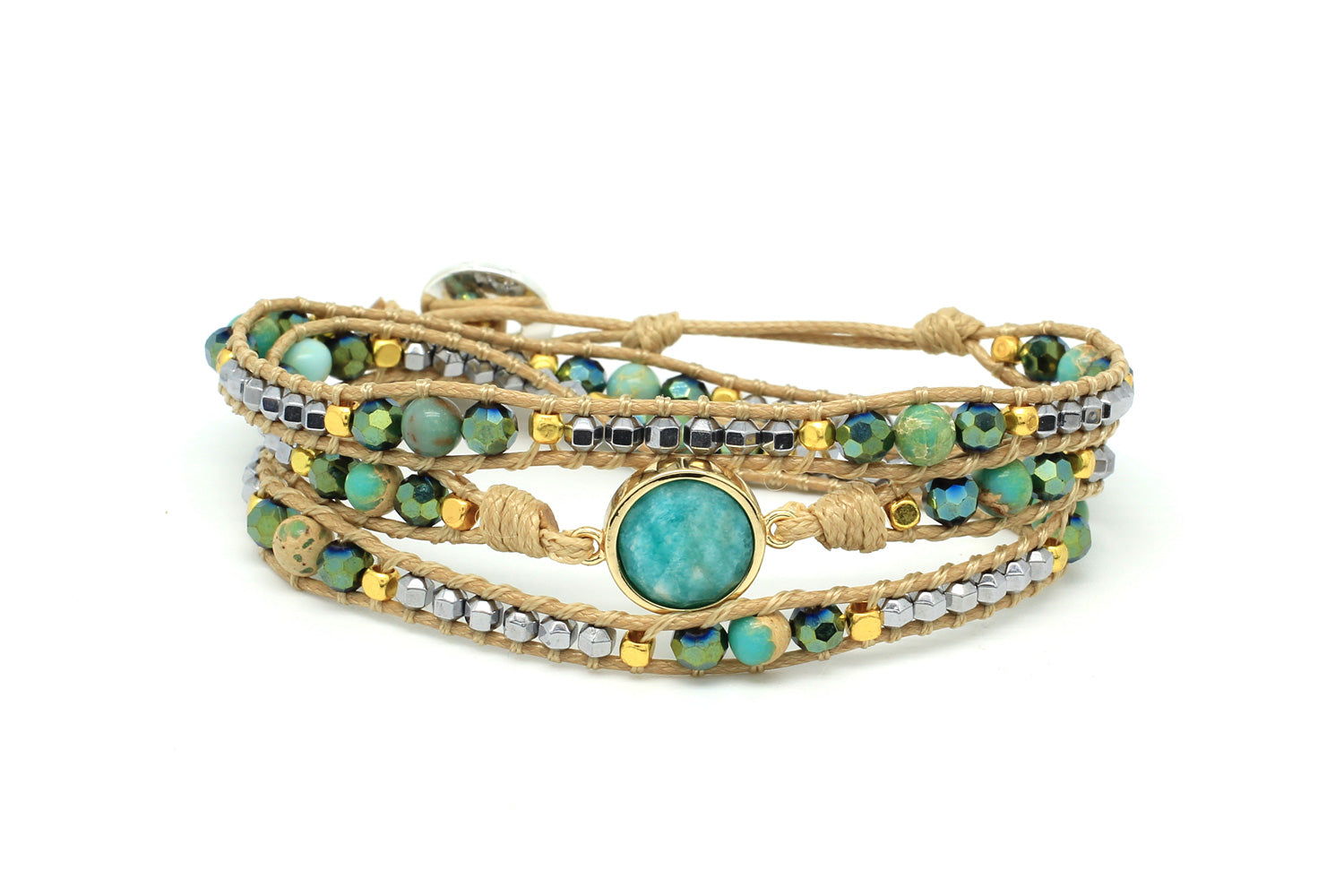 America Teal Amazonite Gemstone Wrap Bracelet - Boho Betty