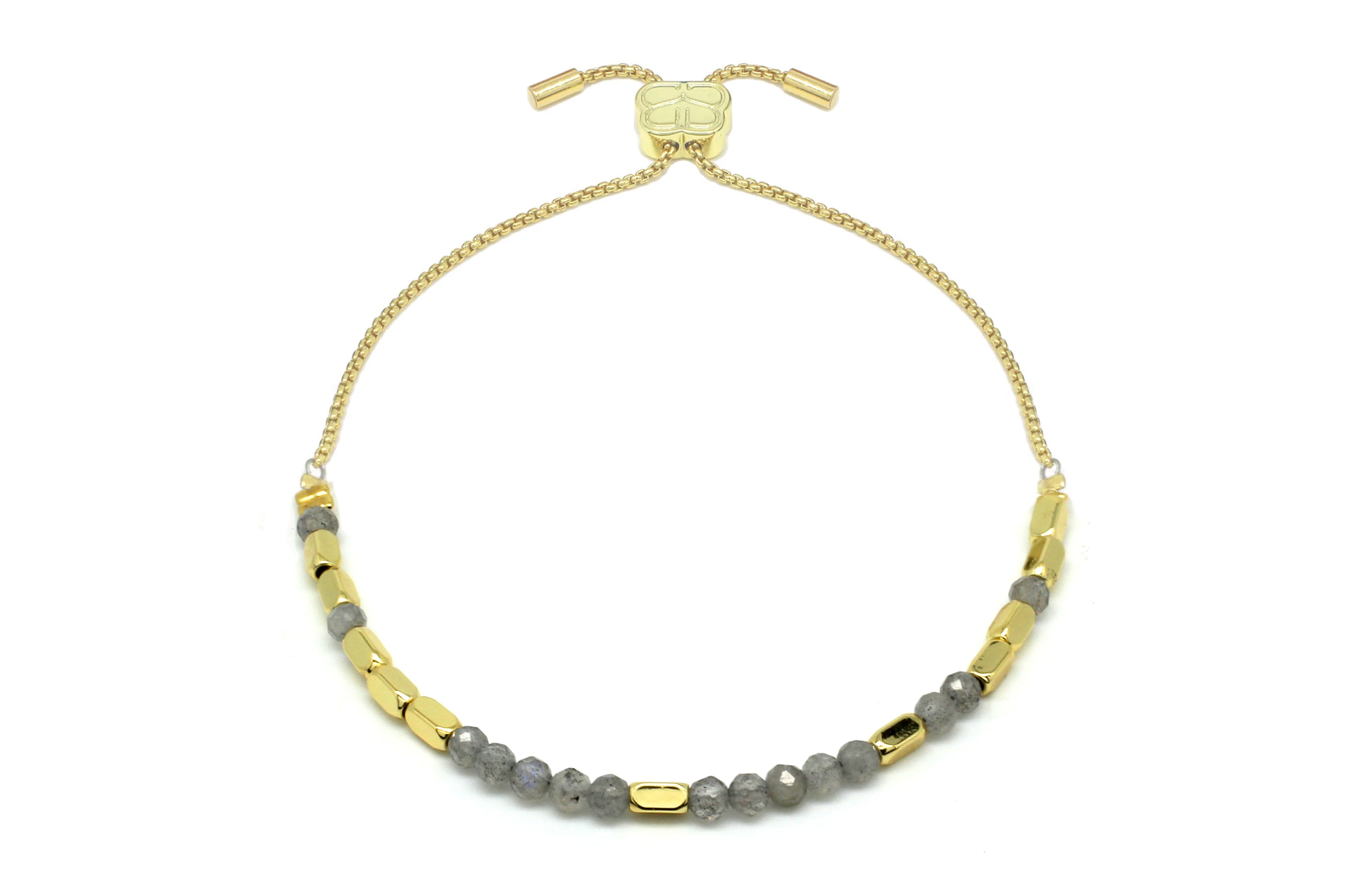 Morse Code Positivity Gemstone Gold Bracelet - Boho Betty