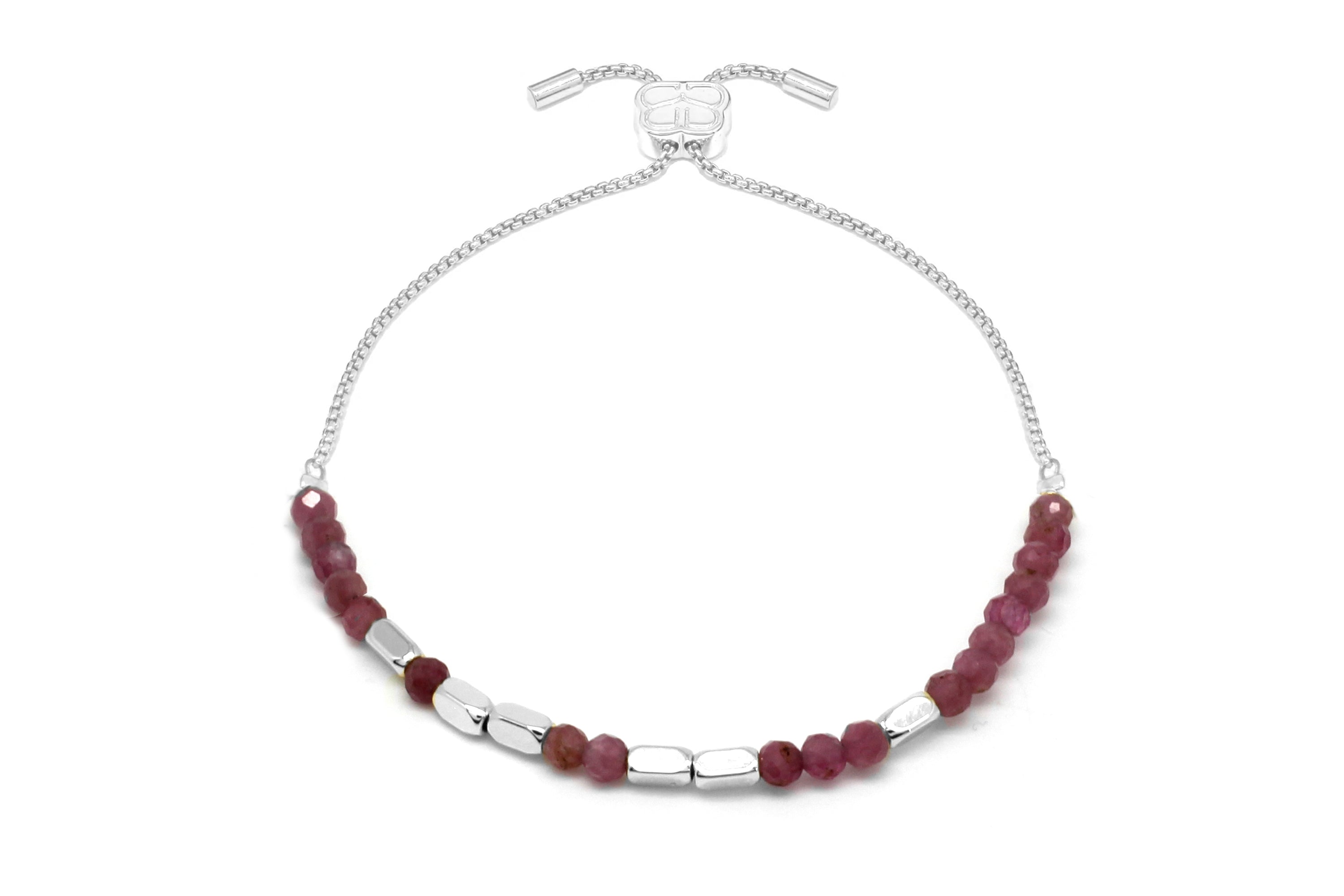 Morse Code Happiness Gemstone Silver Bracelet - Boho Betty