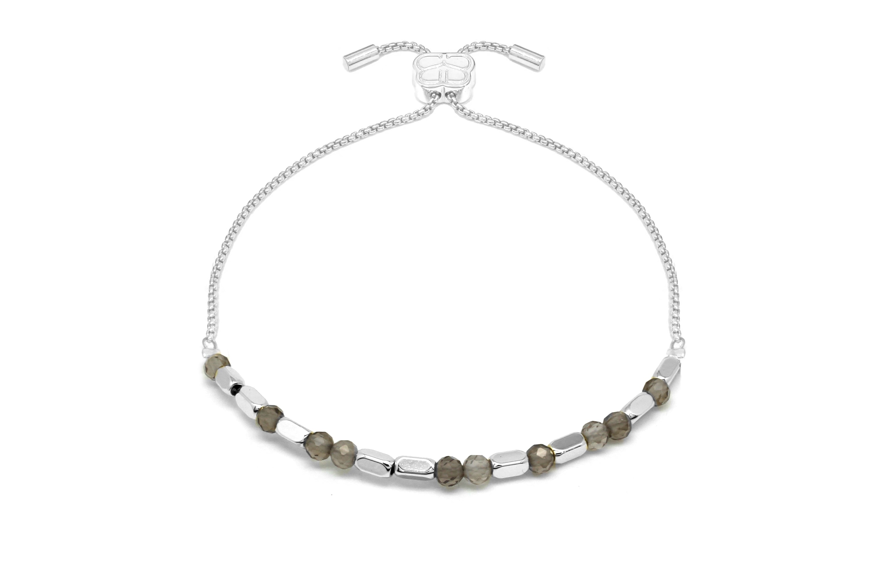 Morse Code Calming Gemstone Silver Bracelet - Boho Betty