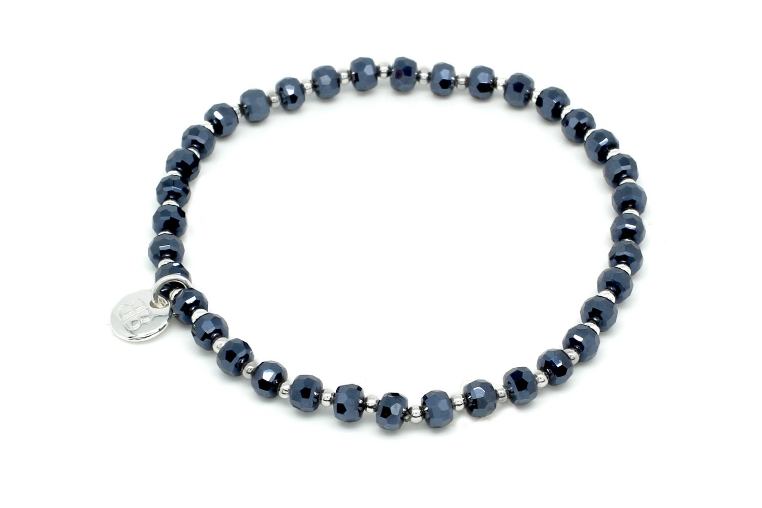 Prunus Midnight & Silver Crystal Stretch Bracelet - Boho Betty
