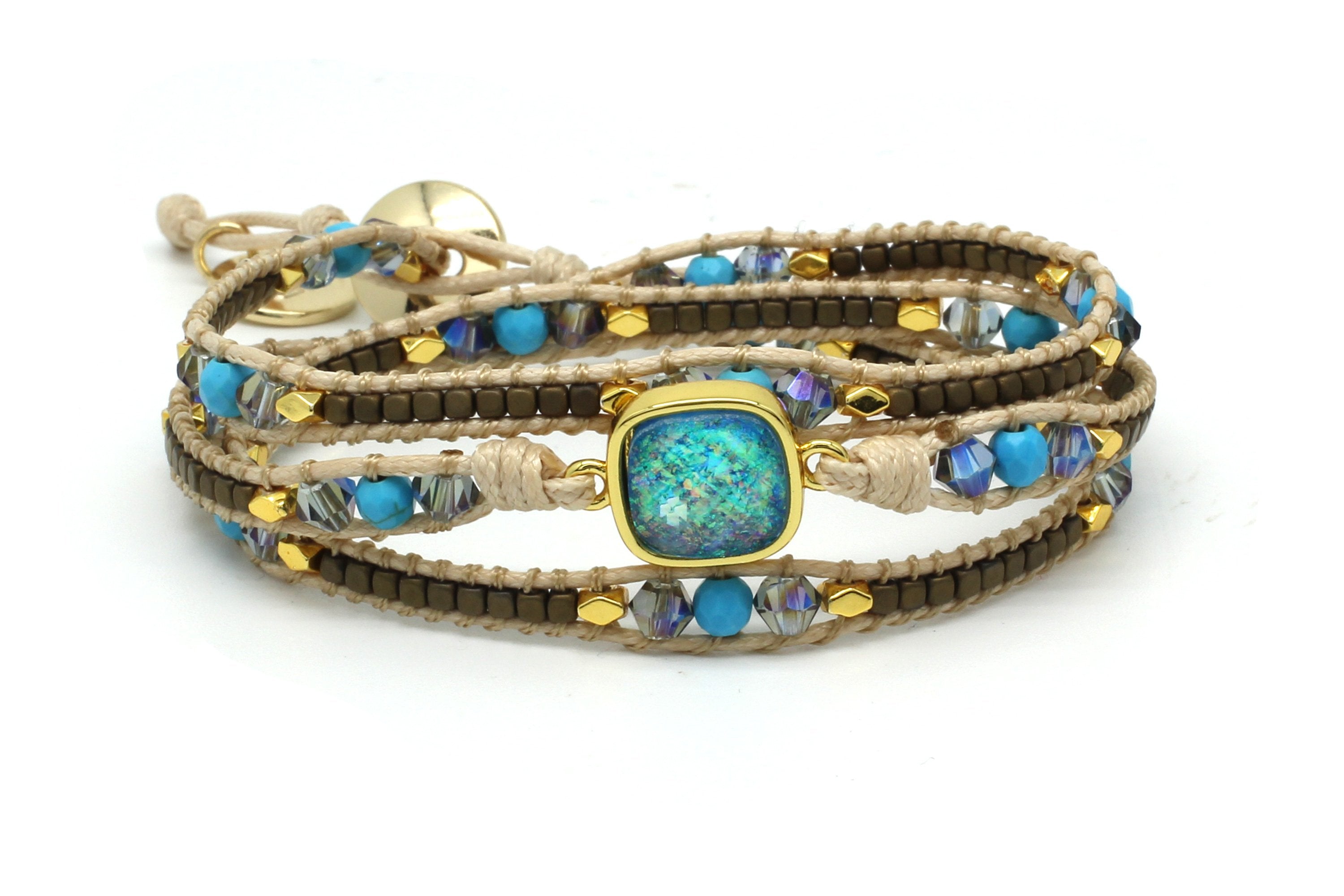 America Turquoise Leather 3 Wrap Bracelet - Boho Betty